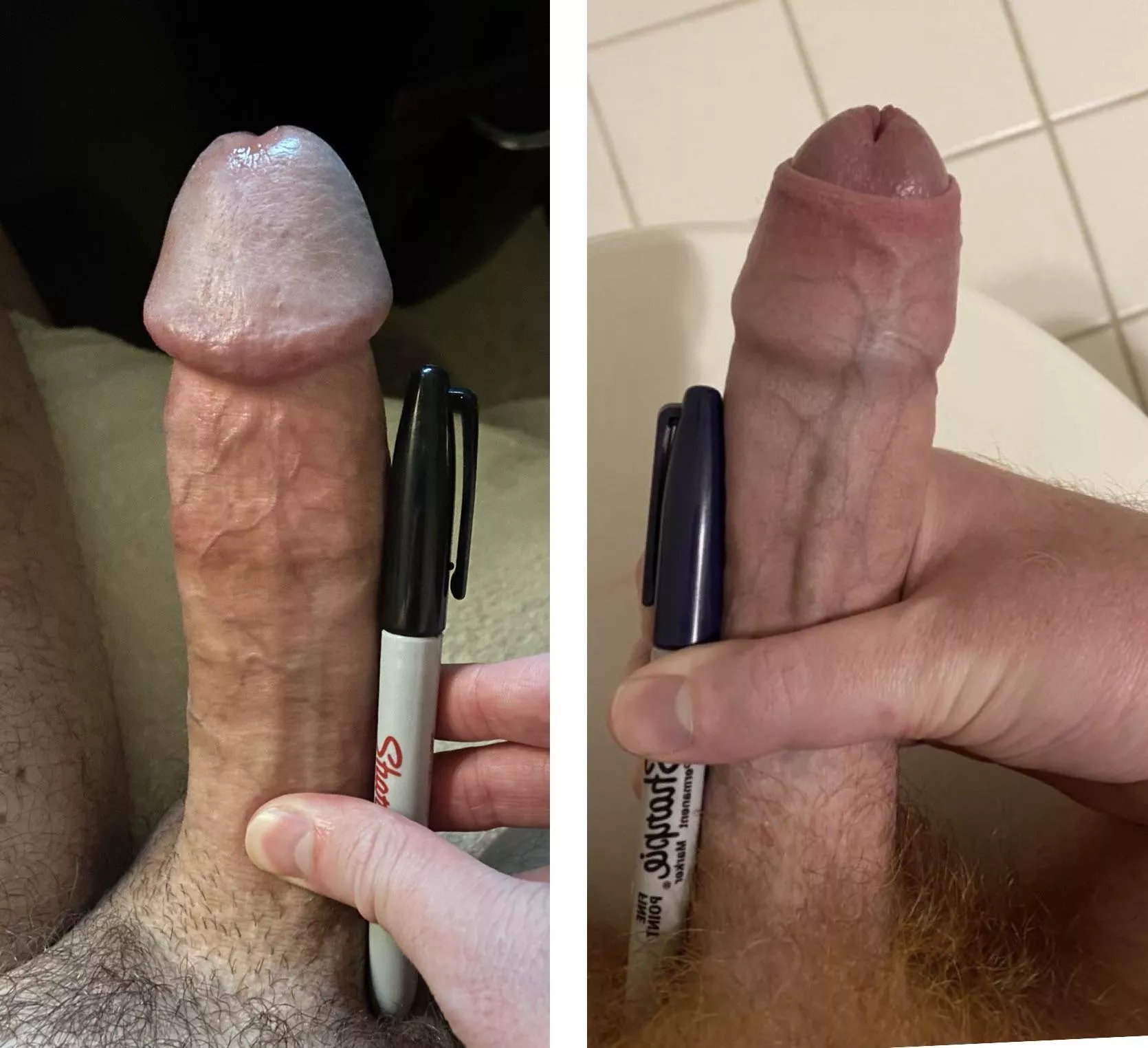 Me and another hung bro comparing our big dicks. Mine is on the left.