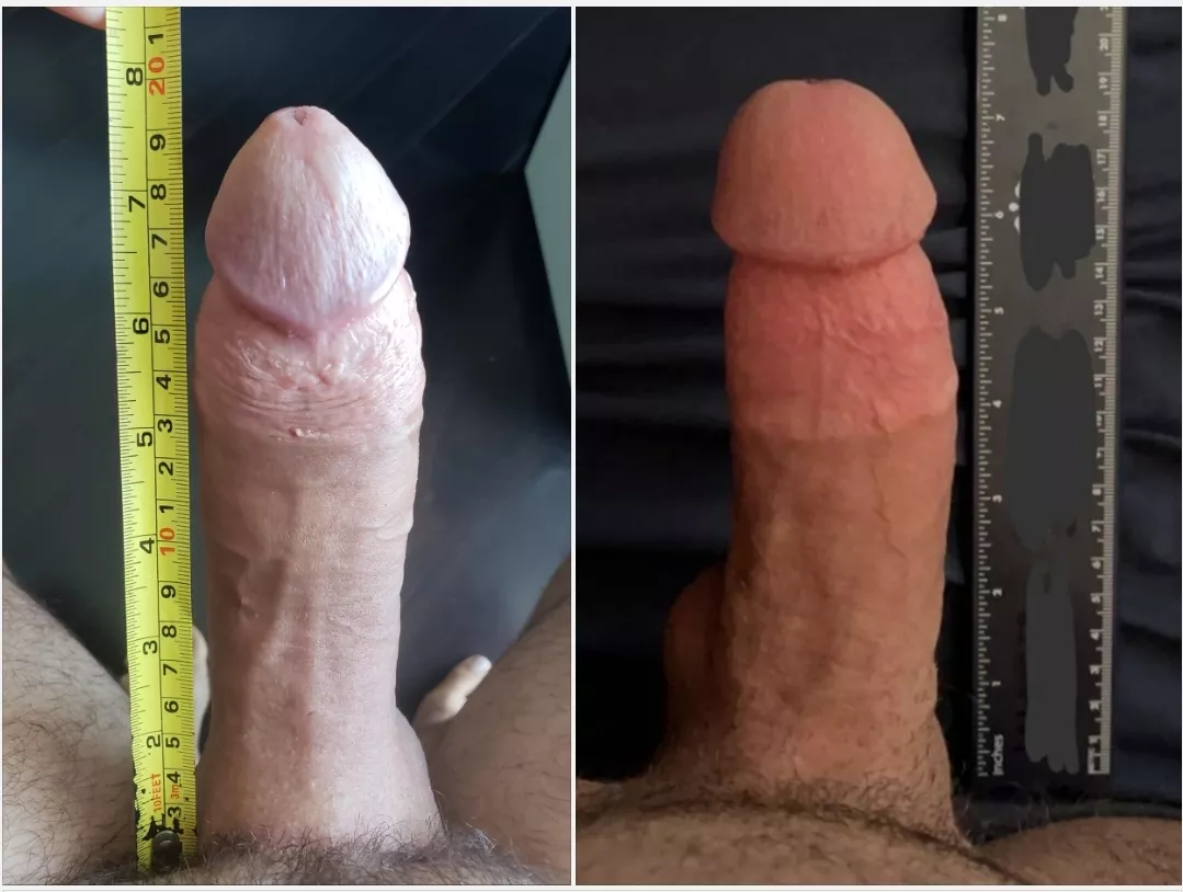 Me (L) vs u/thesodacan_cock (R): I've got him beat on length, but I think he wins in girth (and cock head volume)