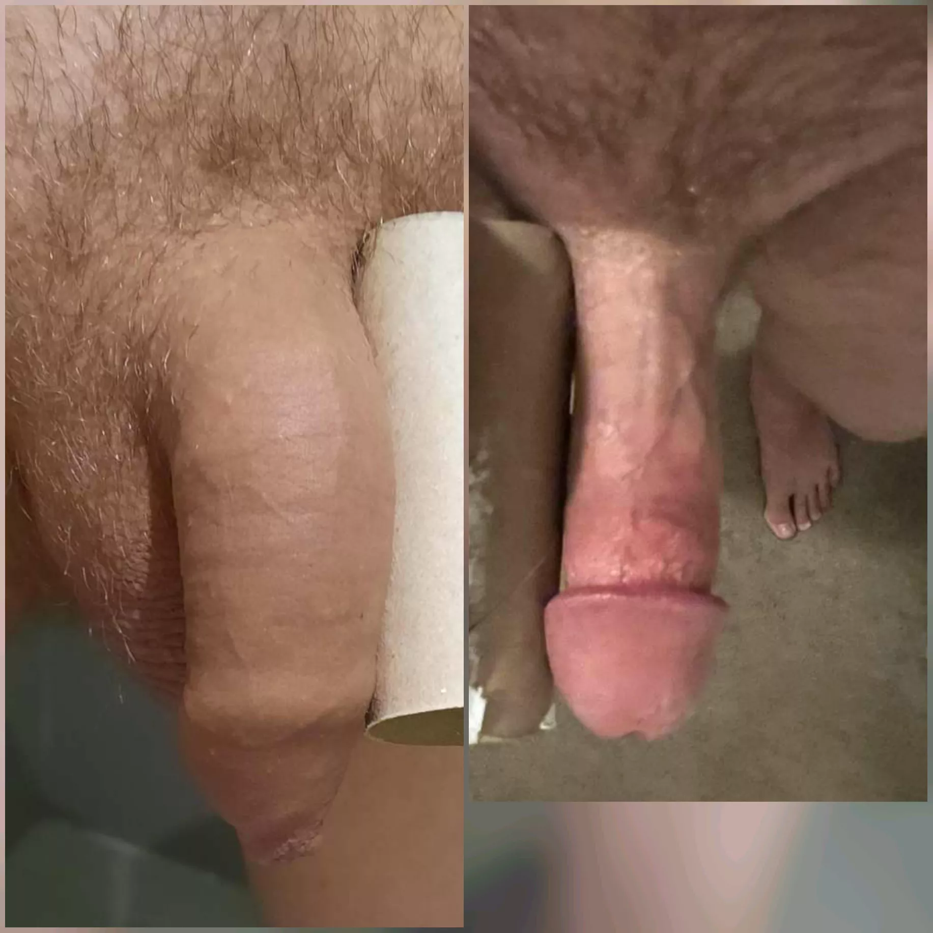 Me vs. u/smallpp45 compared, my soft vs. his hard cock 😁 Haha my softie outsizes his hard size