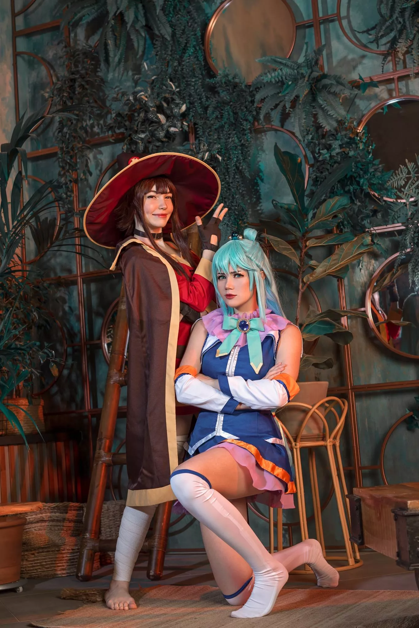 Megumin and Aqua cosplay by Murrning_Glow and Anastasia Komori