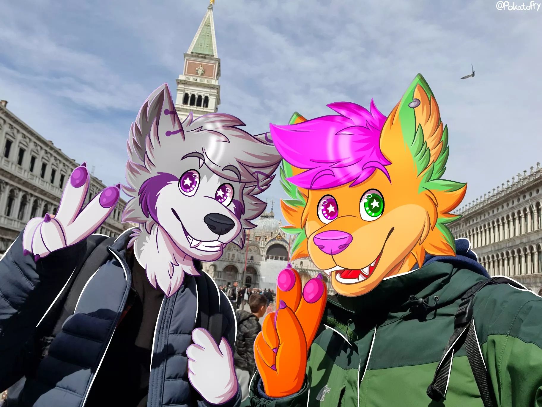 Met up with my international friend from Italy past week! Here's a drawover of our visit to Venice! (Art by me, @PokatoFry on Twitter)