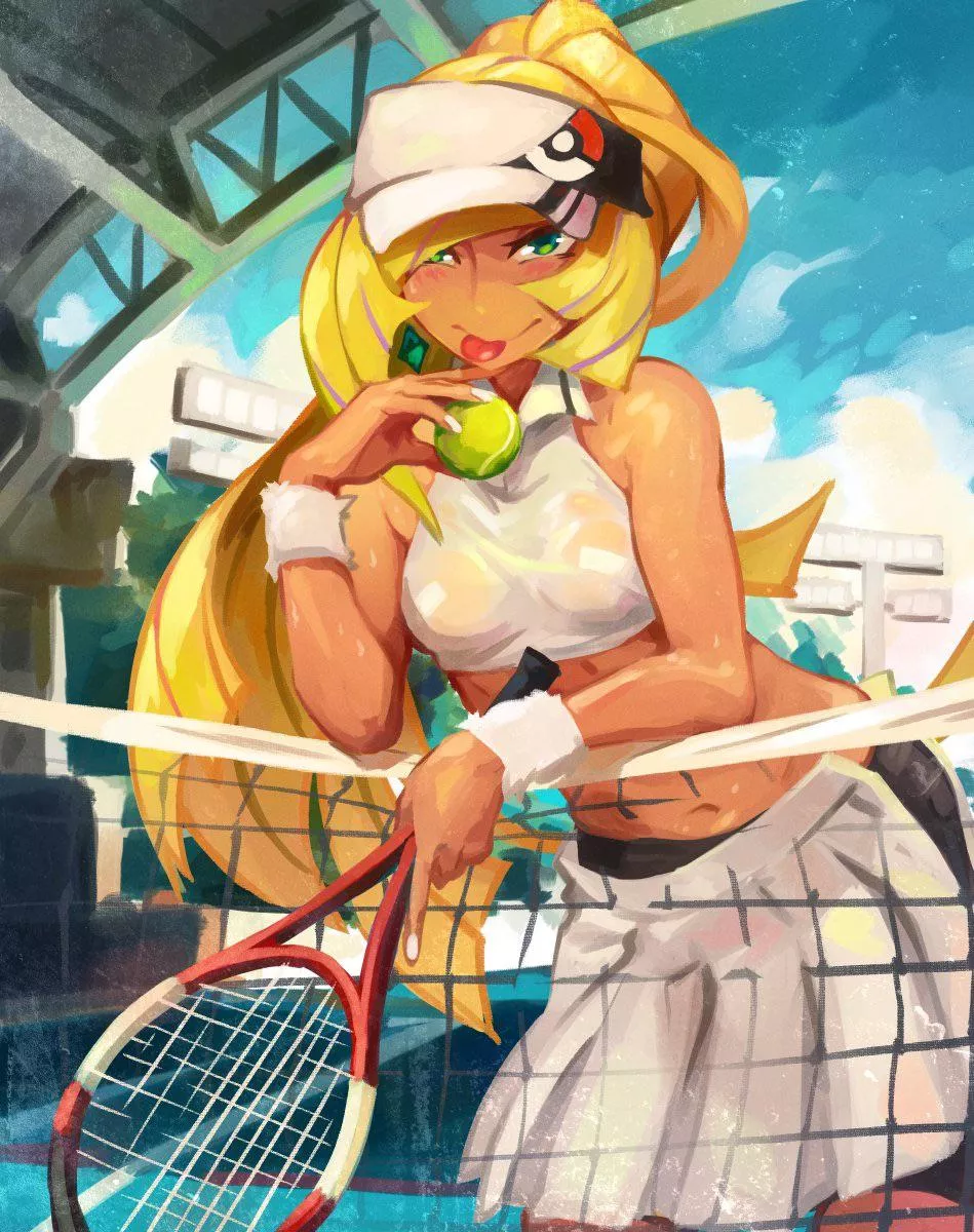 Mommy Lusamine is warmed up after your game of tennis.