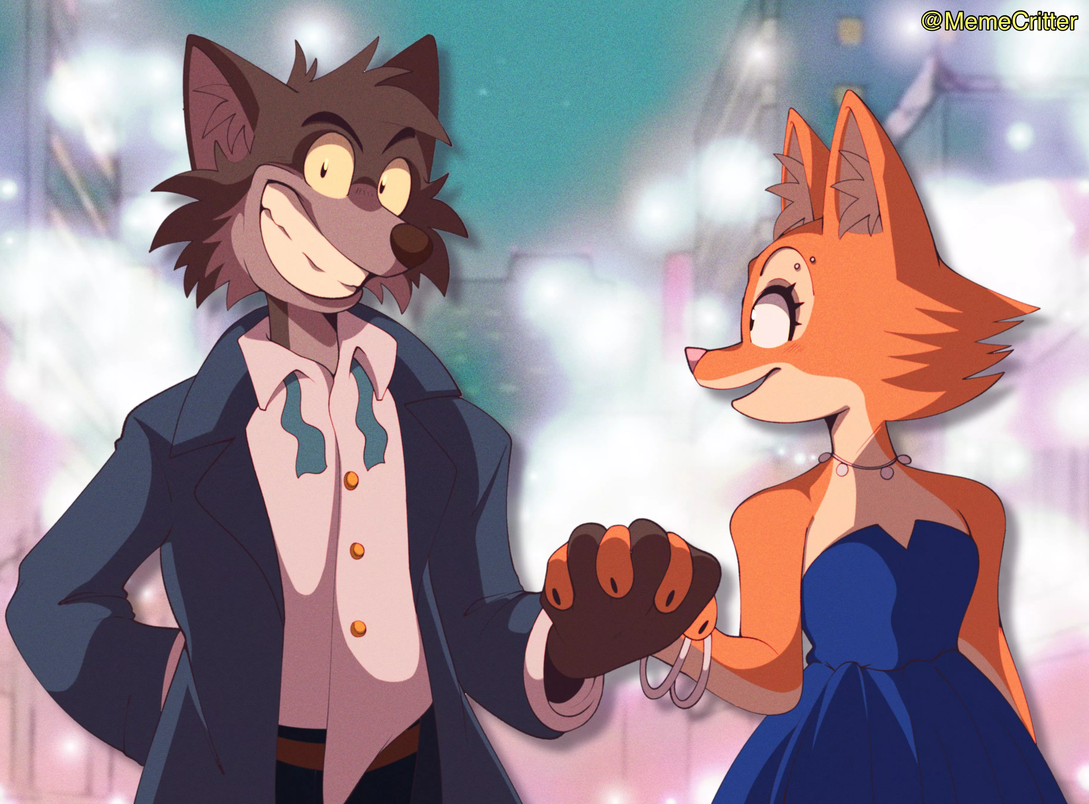 Mr. Wolf & Diane Foxington redraw but it’s a 90’s Anime (Art by Me! @MemeCritter)