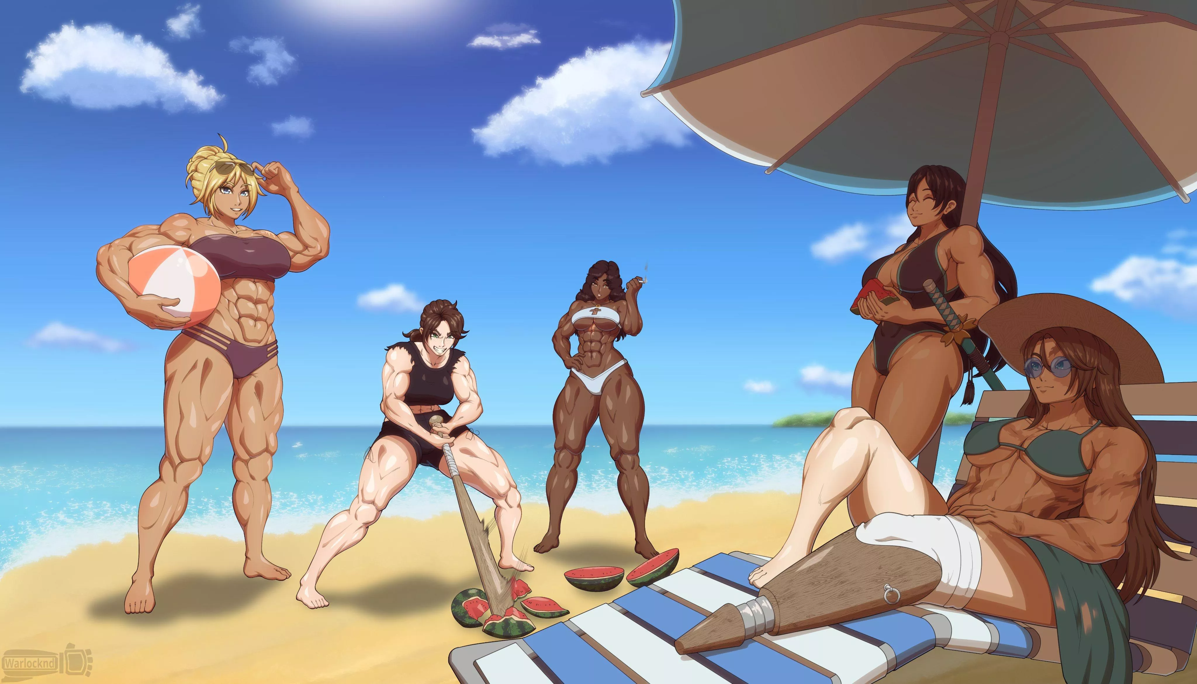 Muscle Girls at the beach.(@Warlocknd)