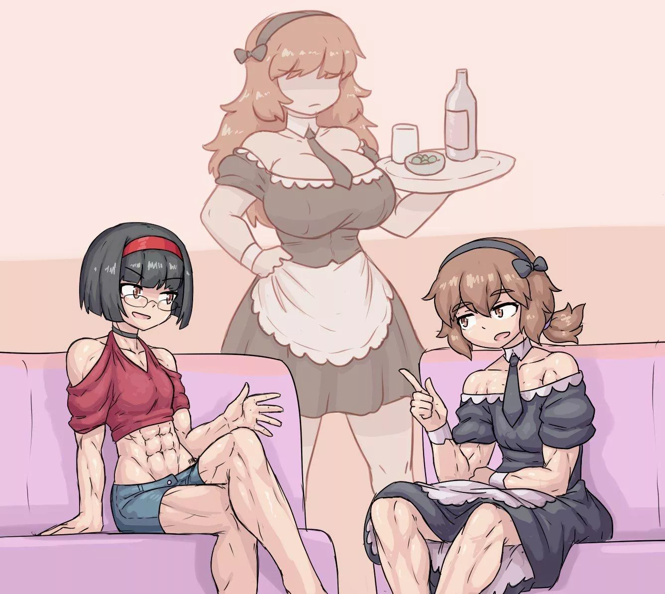 Muscle Girls chatting at work.(@Sheepepp)