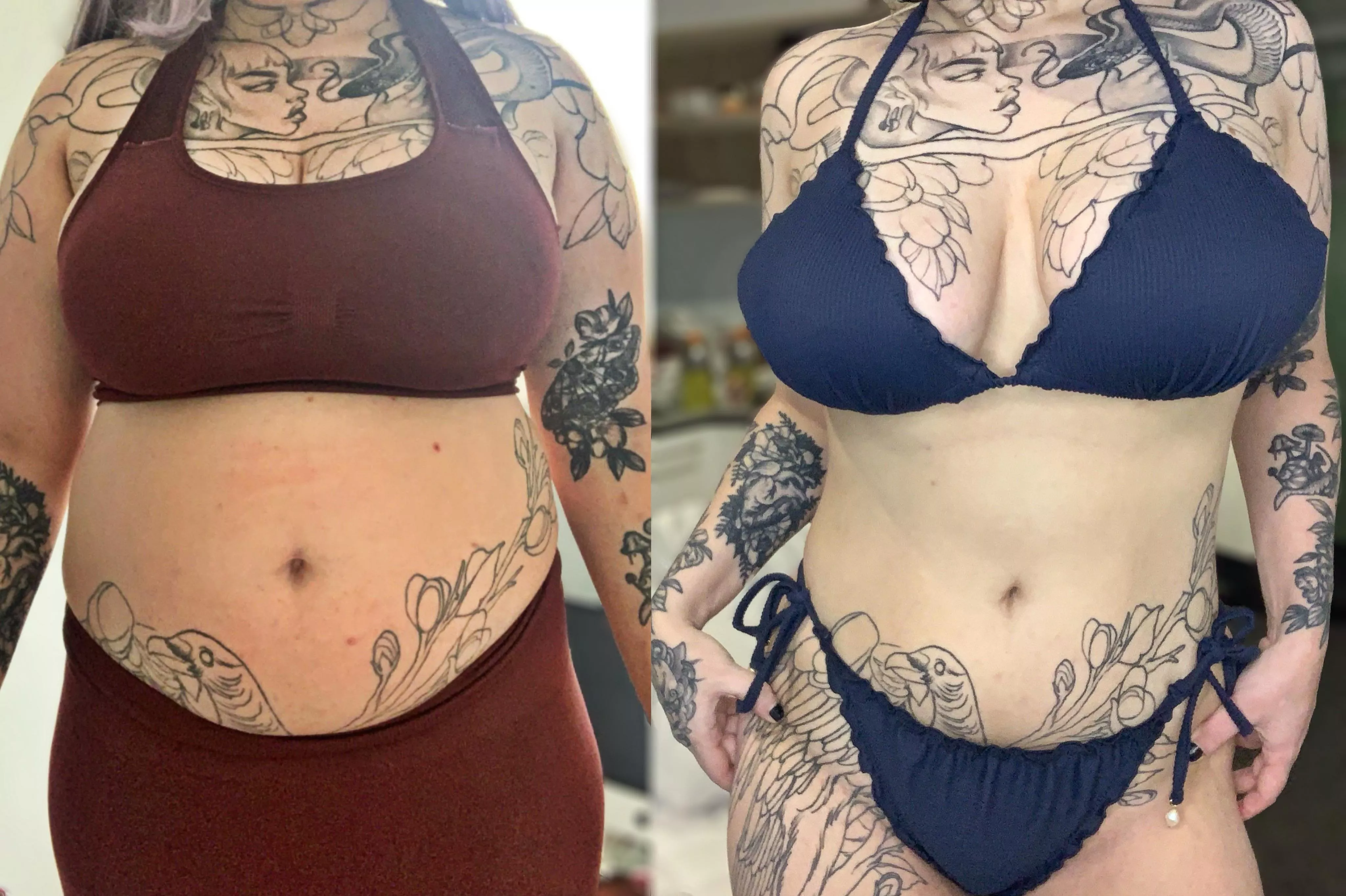 My body transformation so far, just with weight loss :) Gravity isn’t kind so I’m really hoping to get a new pair of tits asap!