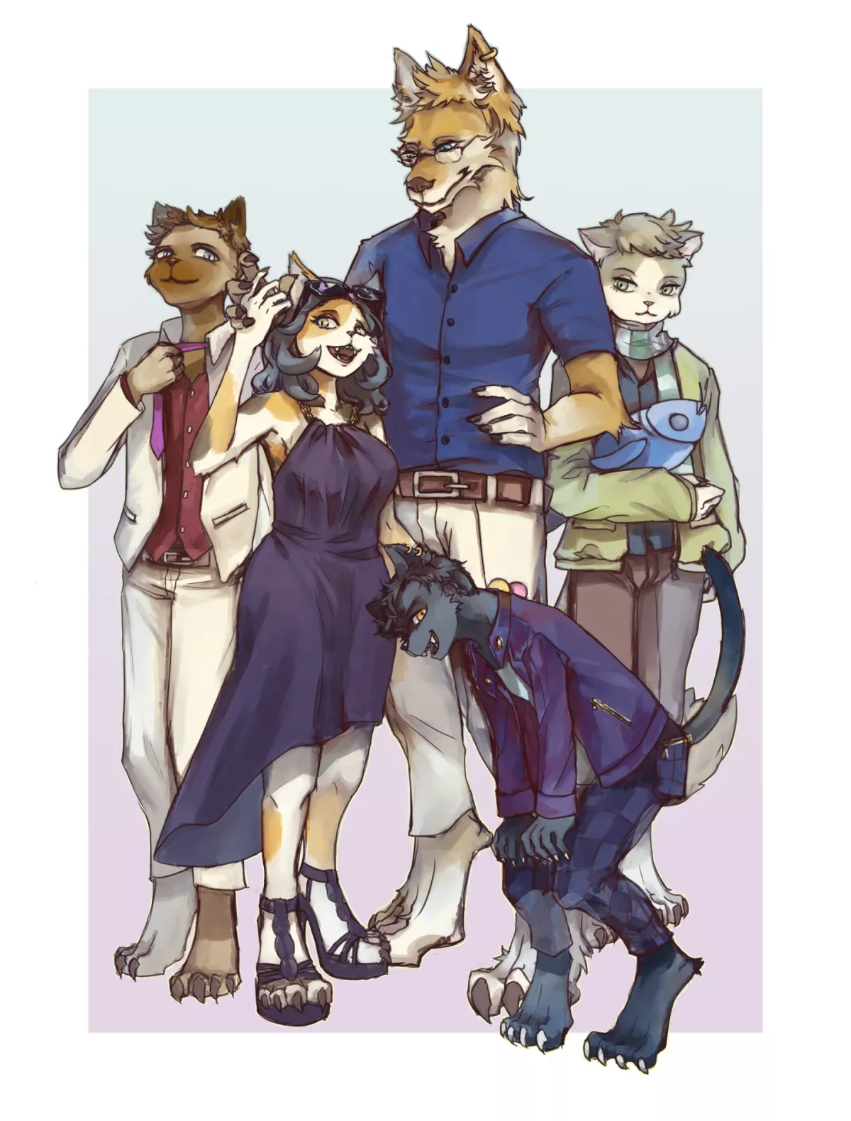 My cousin and her fur babies! (Art by me)