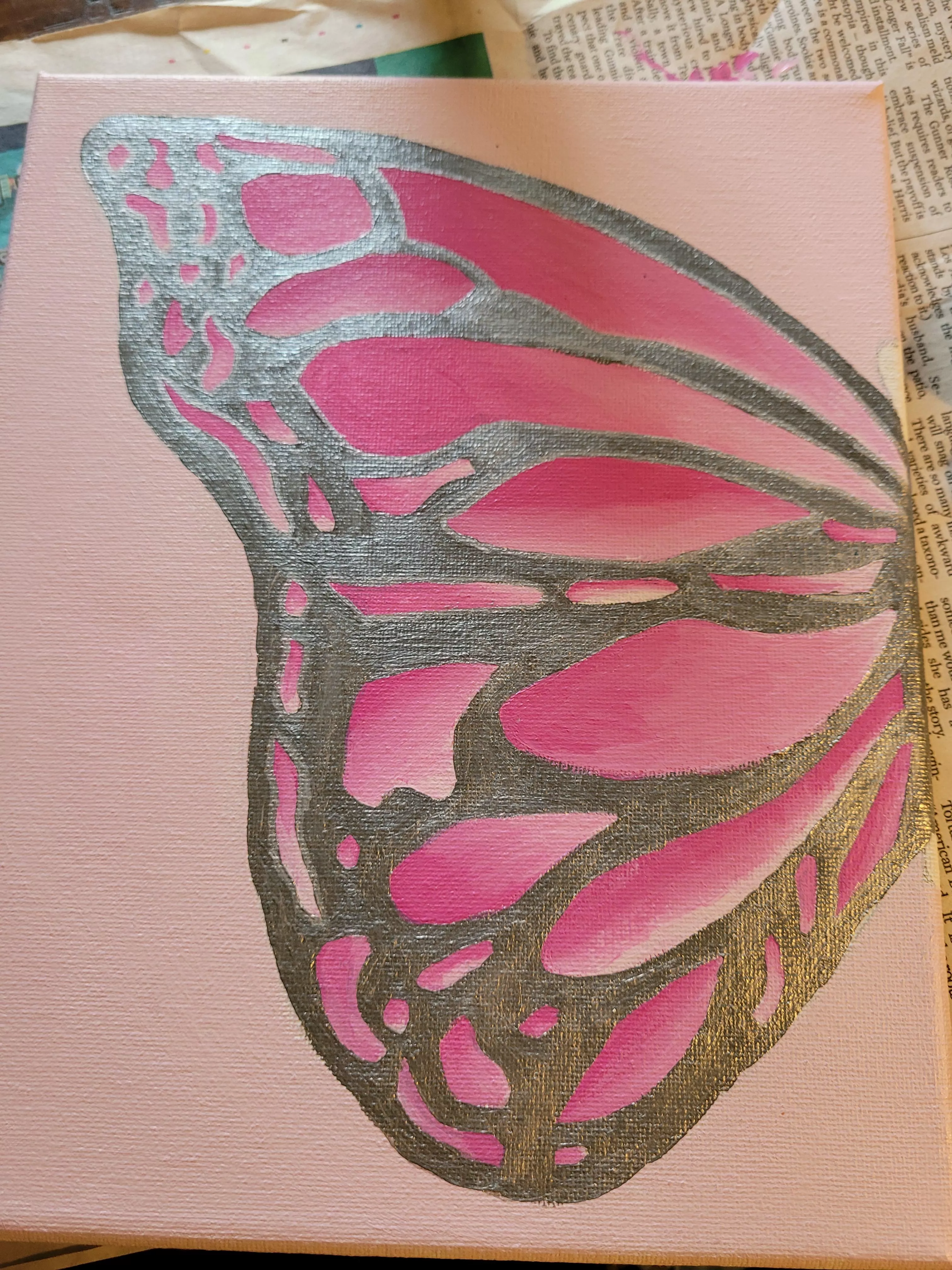 My daddy is spending time with some friends, so I'm working on adding details to a butterfly painting of mine. â˜ºï¸ With the additional support from My Hero Academia in the background.