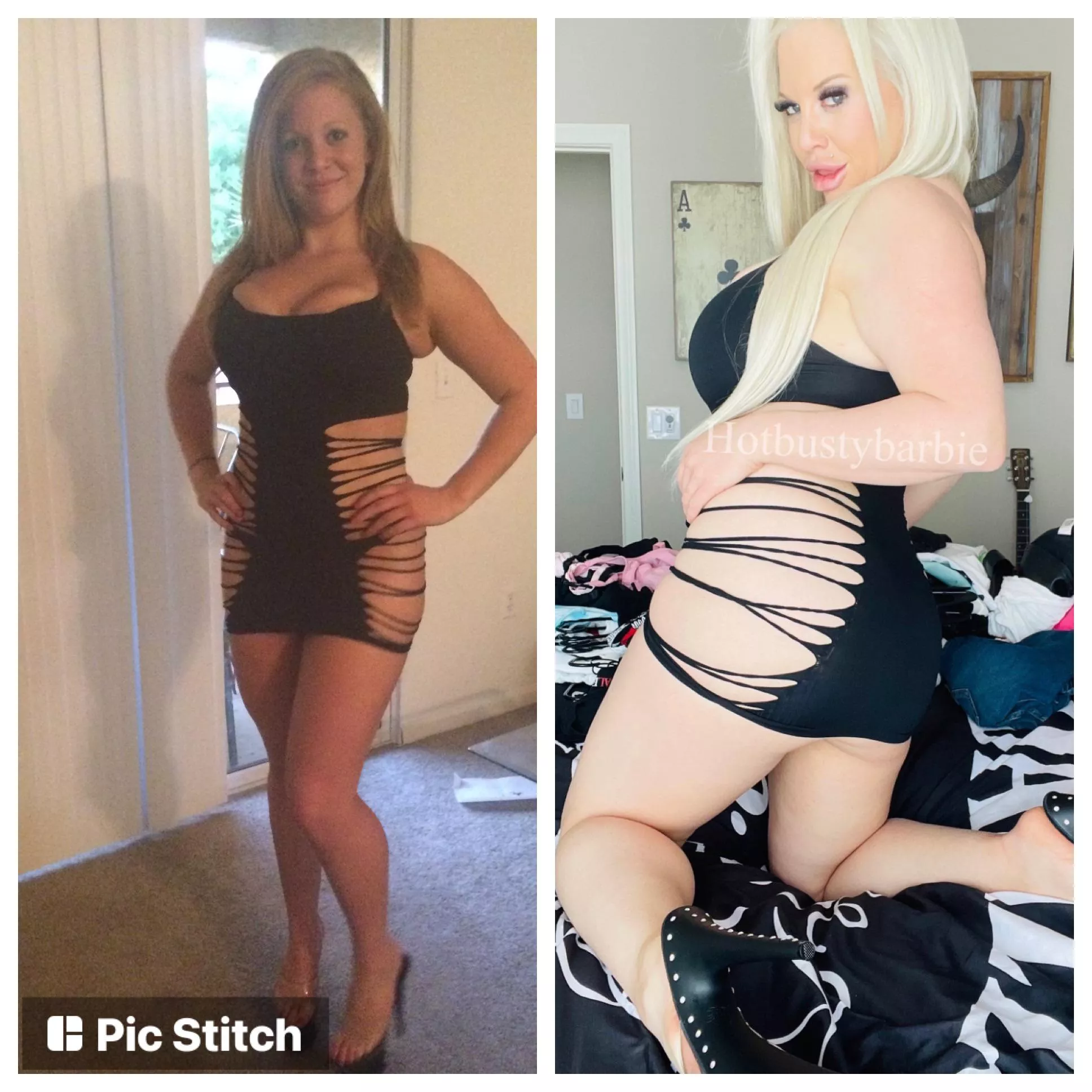 My first day dancing vs now… Little did I know what was in store. This life is addicting! I Love my life as a bimbo! So happy to have reached my bimbofication goals!