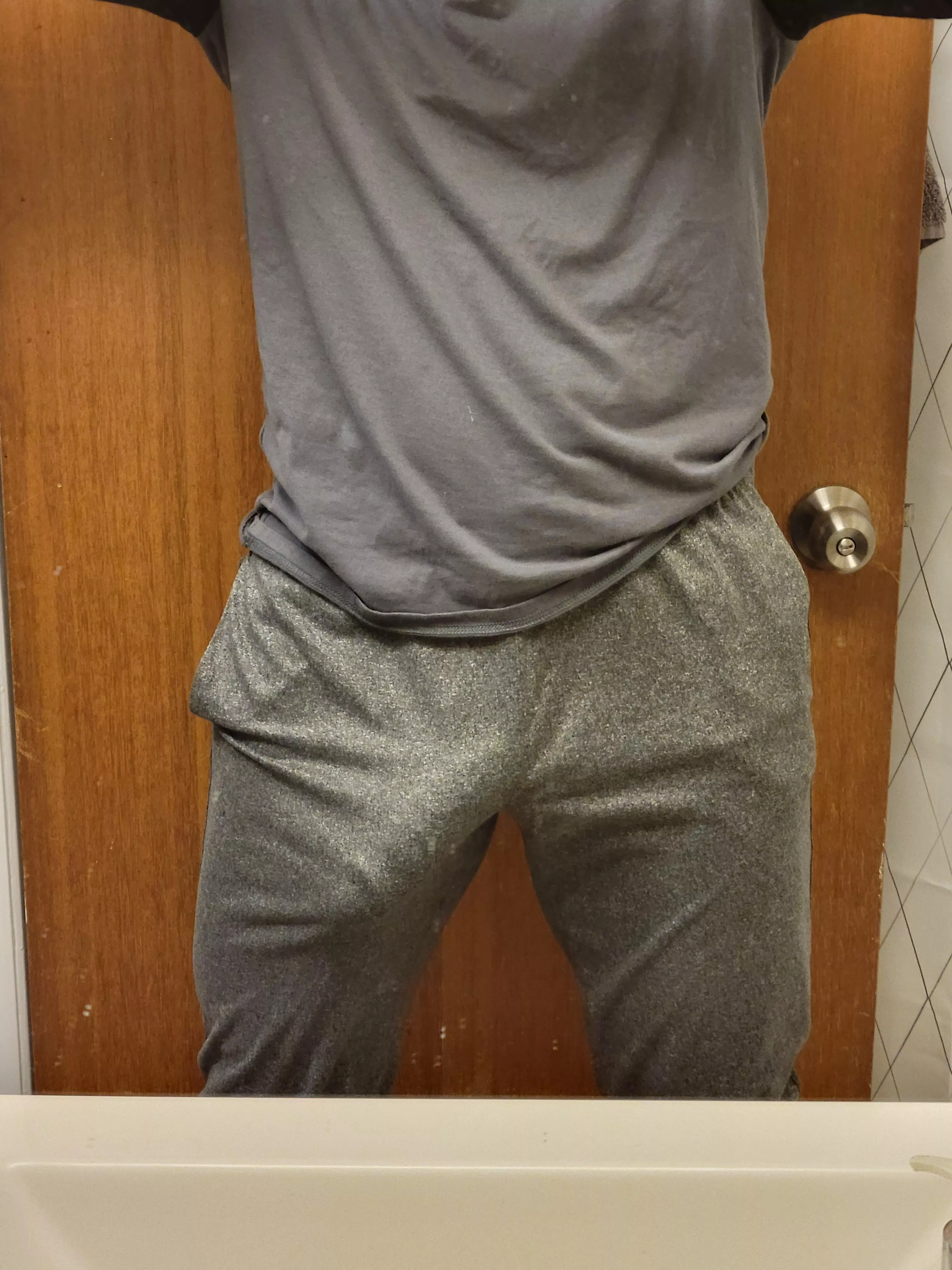 [m]y gym outfit definitely doesn't leave much to the imagination if I happen to get turned on at the gym.