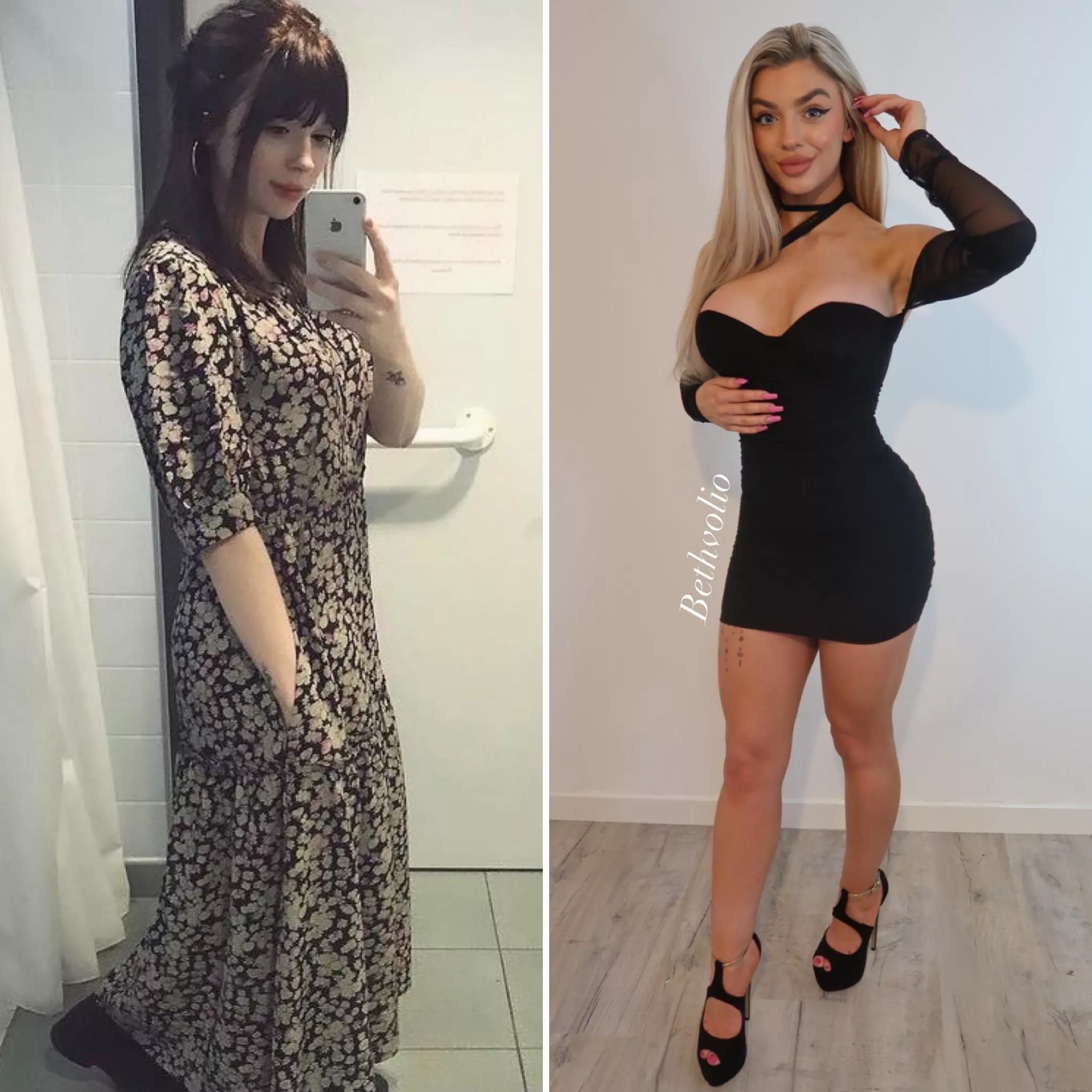 My look has changed quite a bit in the last 2 years. Do you prefer shy alt Beth or slutty mini dress Beth? 😇😈