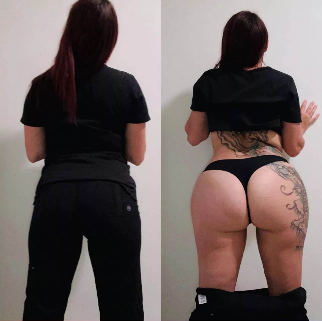 My scrubs cover up my tats and my ass too much?!