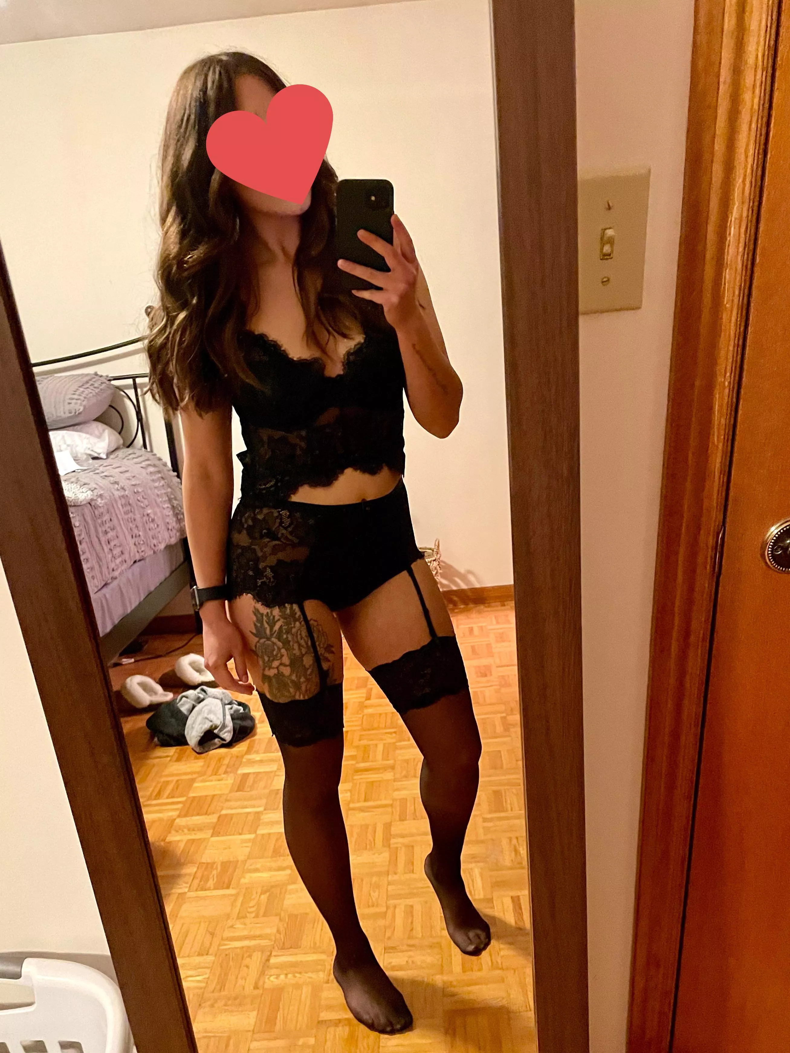 My slut wife in her sexy black lingerie 🤤 [image]