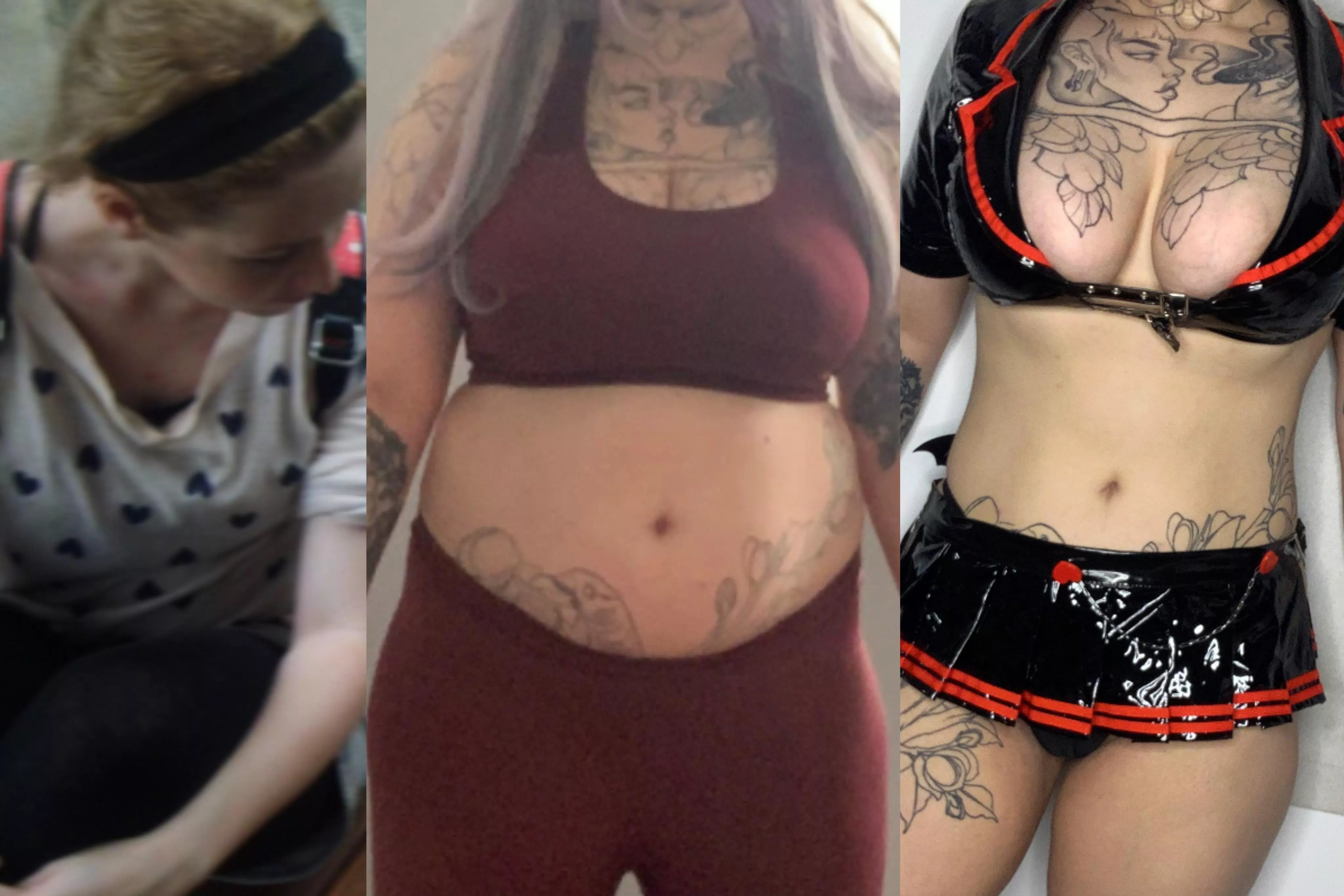 My transformation, from skinny shy girl, to obese shut in, to goth bimbo ✨ My trainer/sponsor ghosted me, message me if you seriously want a customisable goth fuck doll 💋