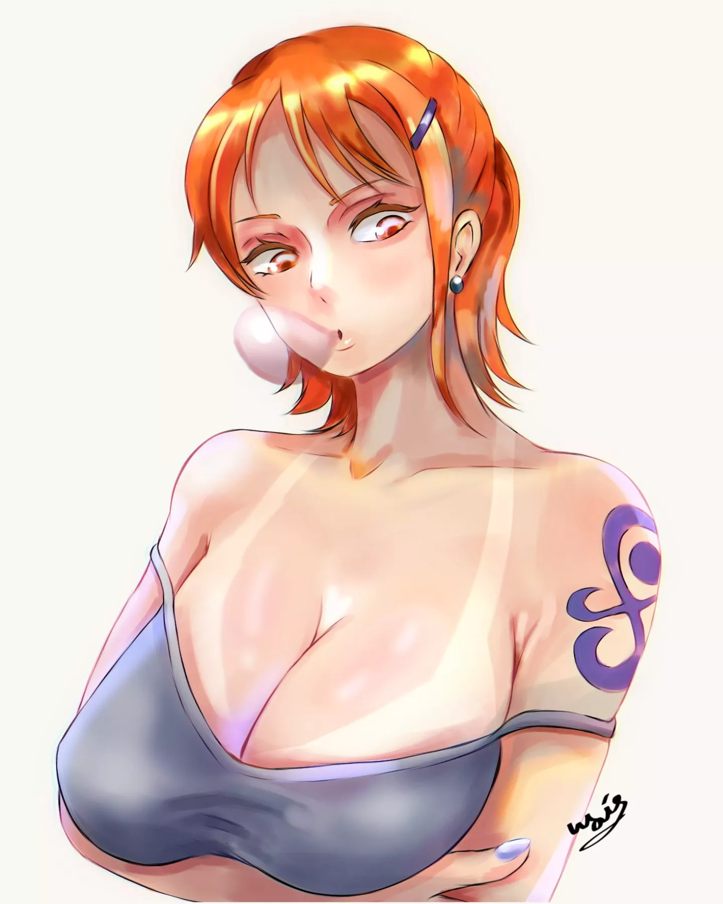 nami letting her top slip off