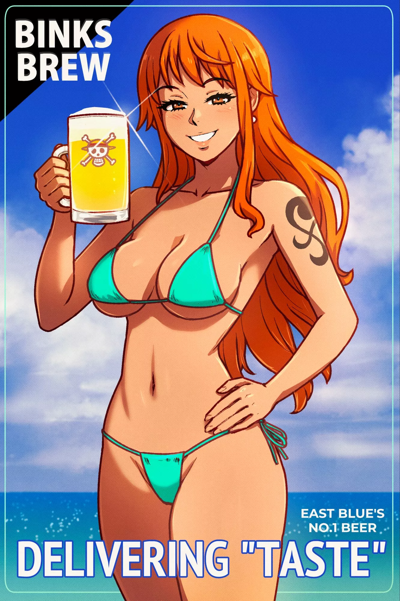 Nami's ad for Binks Brew (Akai Riot)