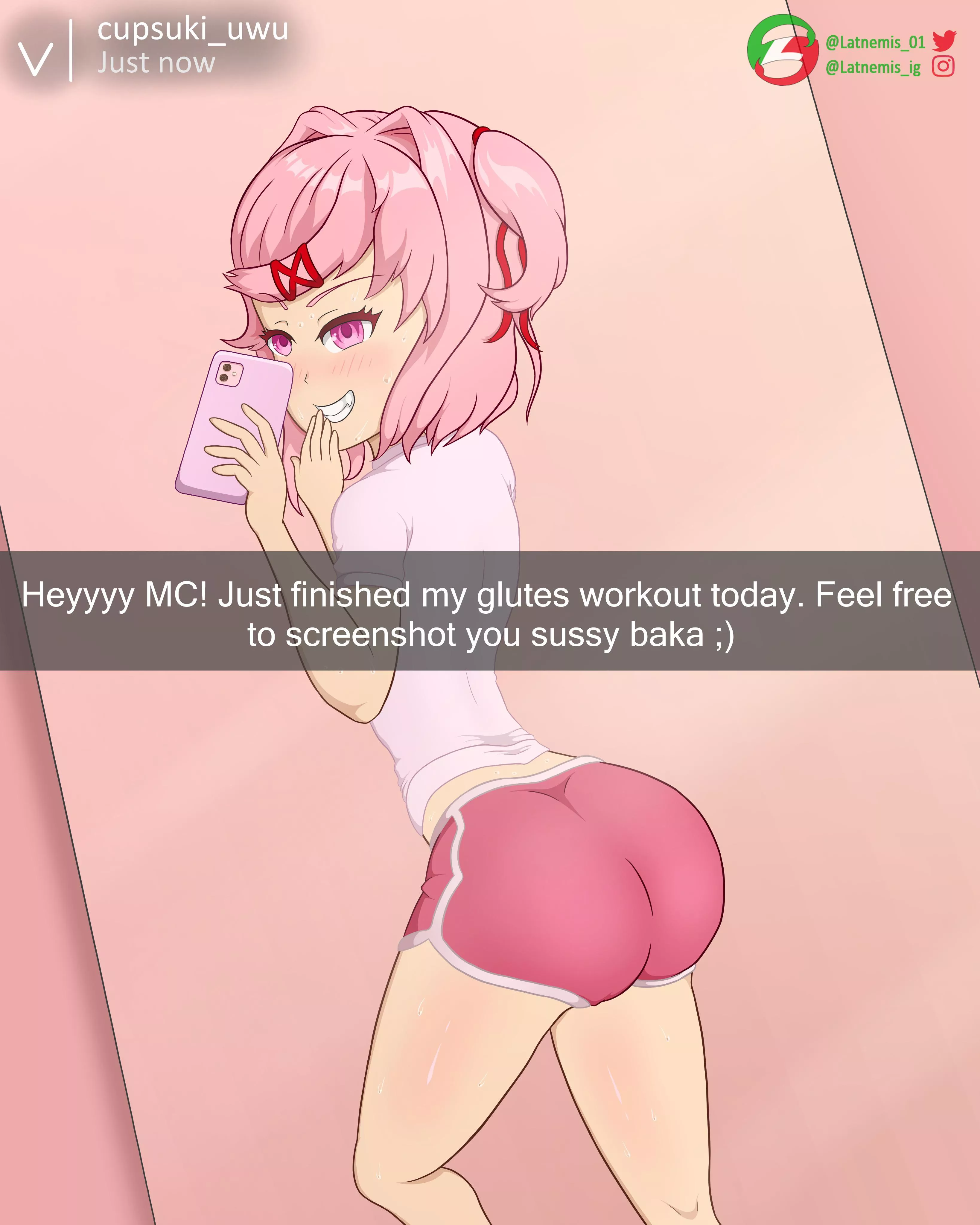 Natsuki post-workout selfie [art by Latnemis]