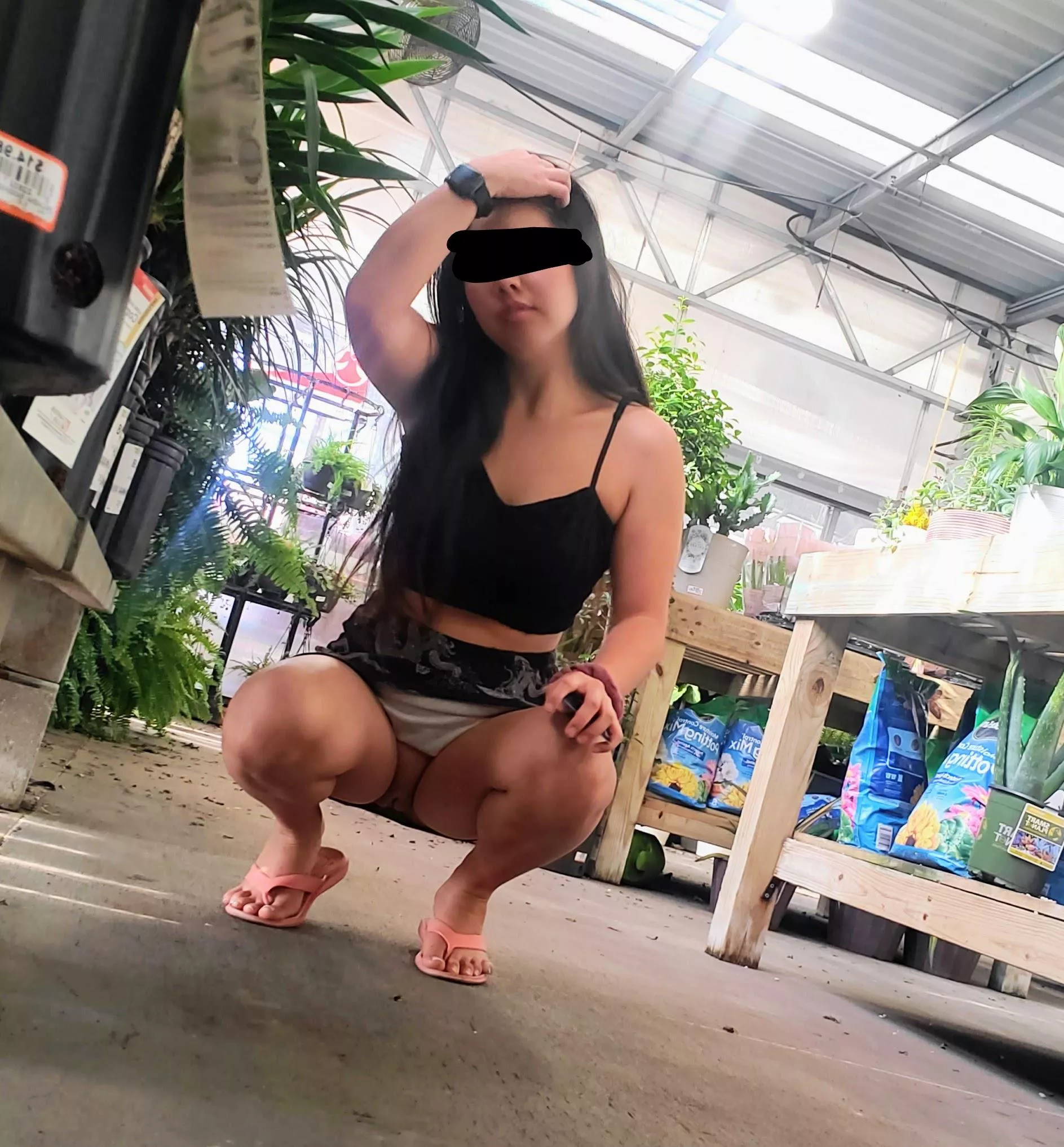 Naughty asian teacher can't help but to show o[f]f in the plant store