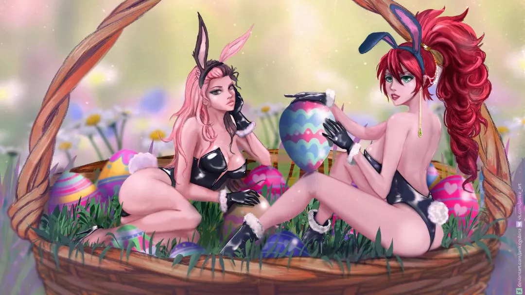 Neo and Pyrrha are ready for some Easter fun (janicegubani) [rwby] commissioned by me