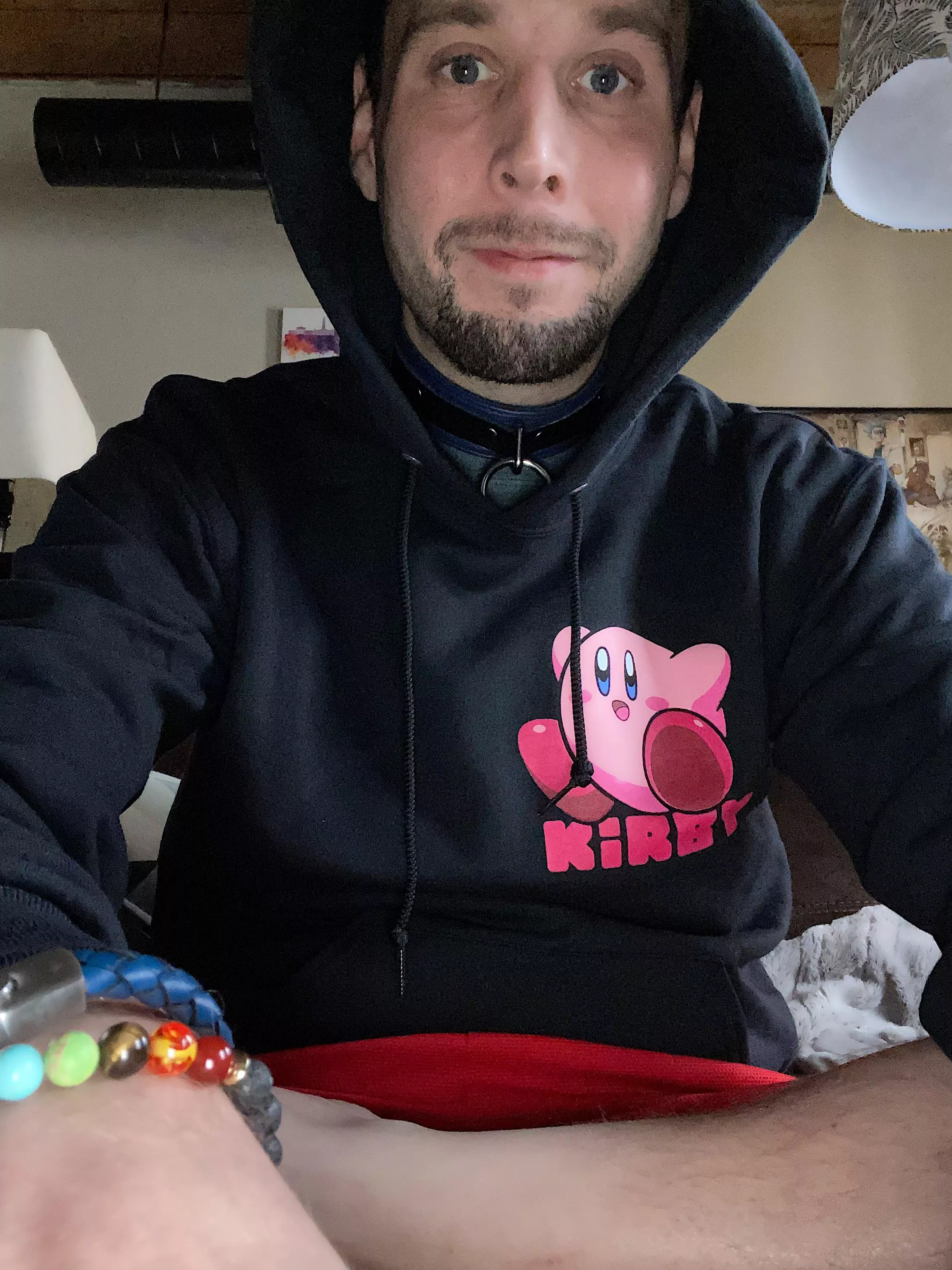 New hoodie; featuring an energetic goofy ball of fluff, also Kirby.