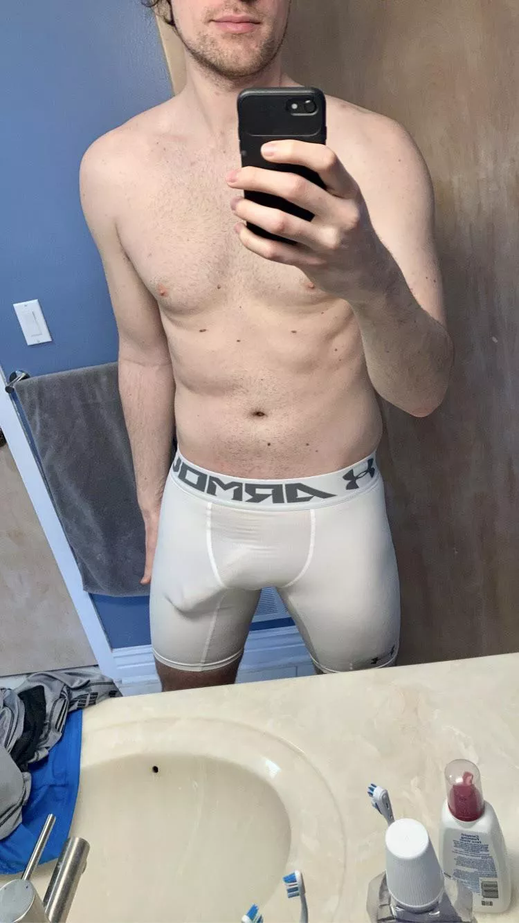 New white UA compression shorts