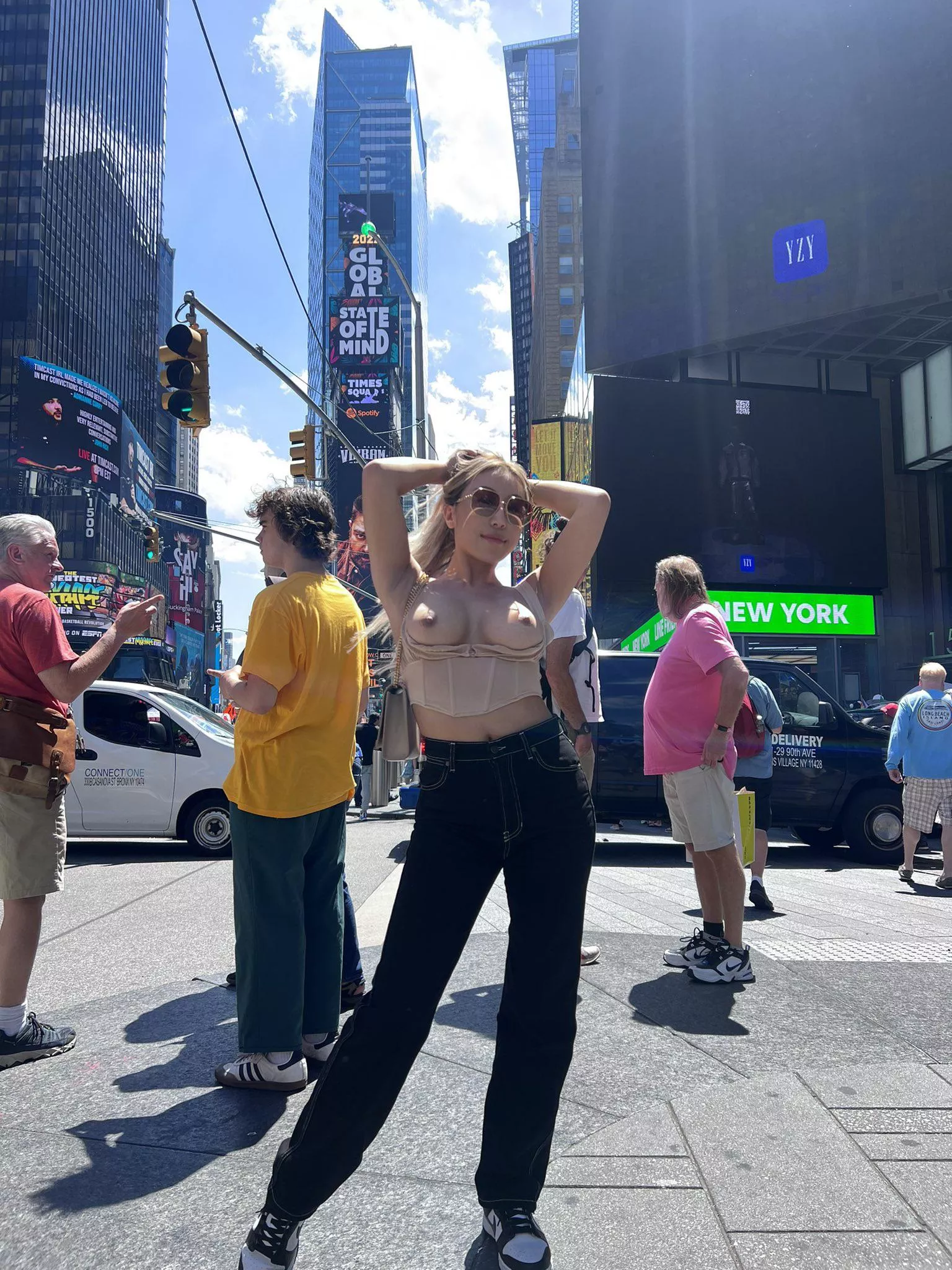 Nicole Doshi blessing Times Square in NYC