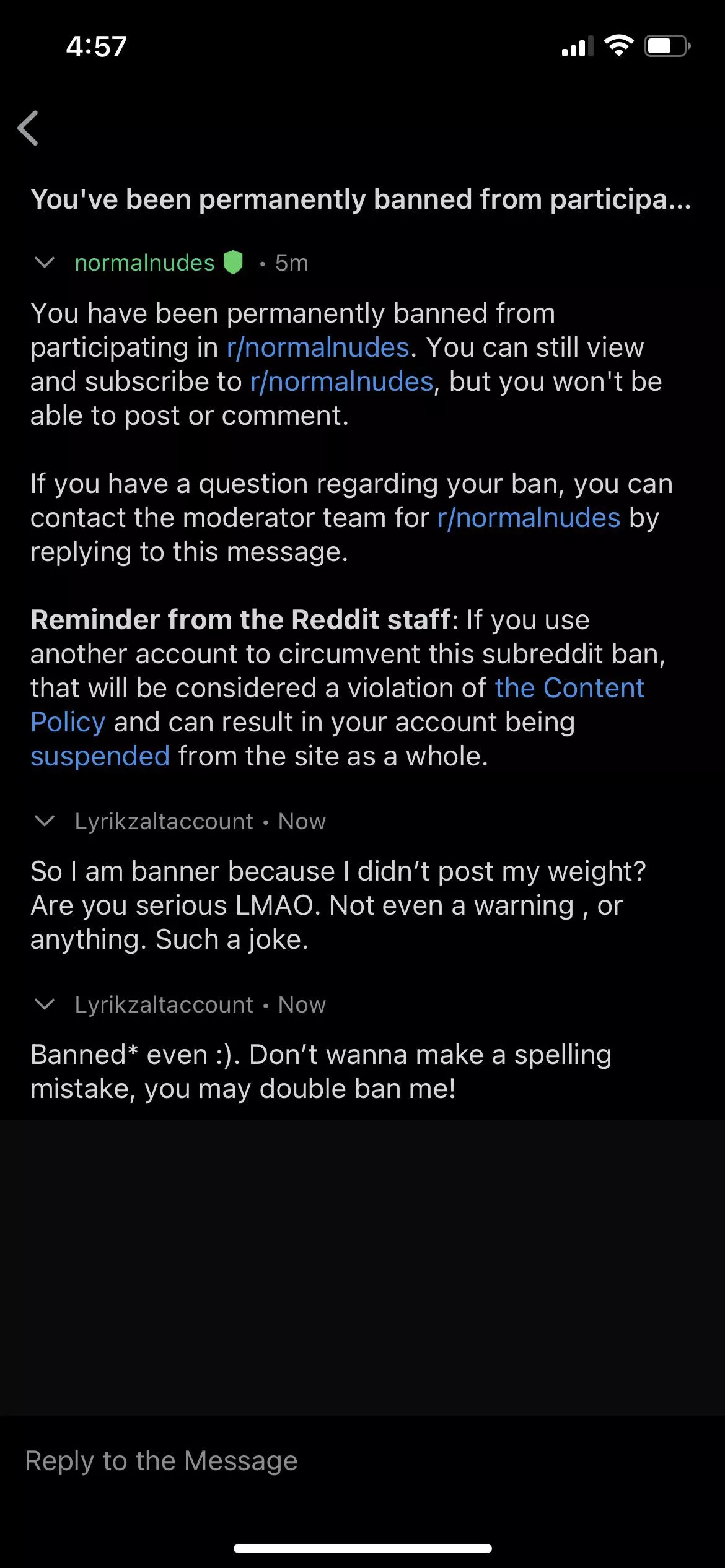 Not a nude…but as a big guy I don’t feel comfortable putting my “weight” in anything online. I posted once to this sun, and was literally banned because I didn’t put my weight in the title of my post. No warning, no nothing.