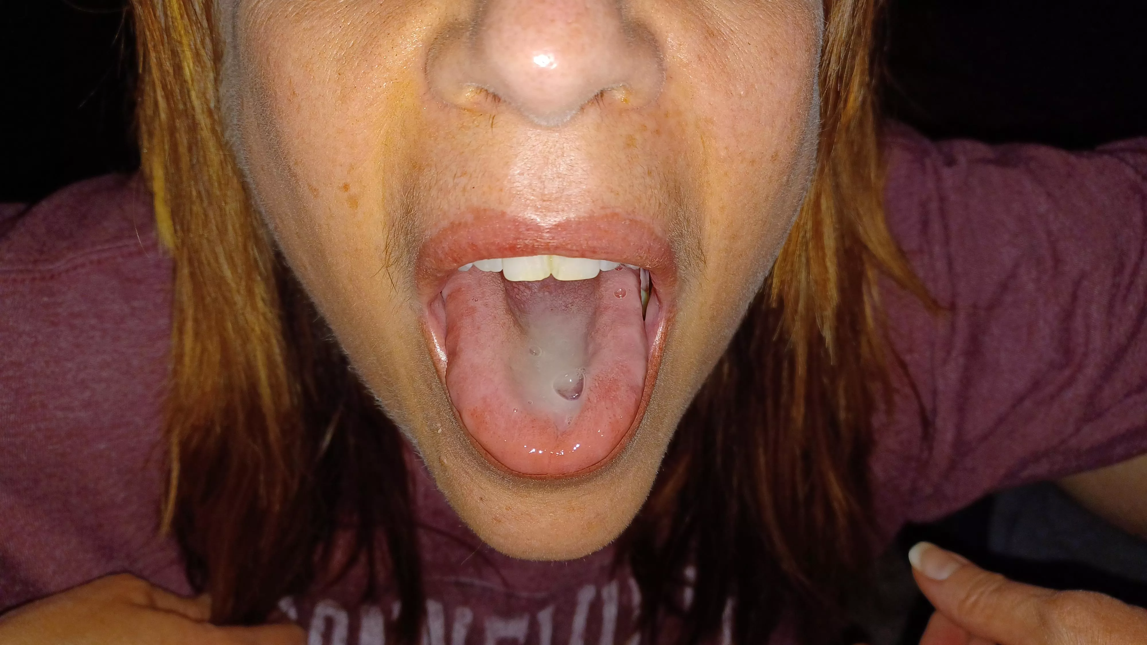 Not the best pic, but a mouthful of cum extracted from hubby's cock.