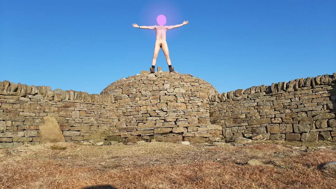 Nude on Cross Fell summit, North Pennines, UK