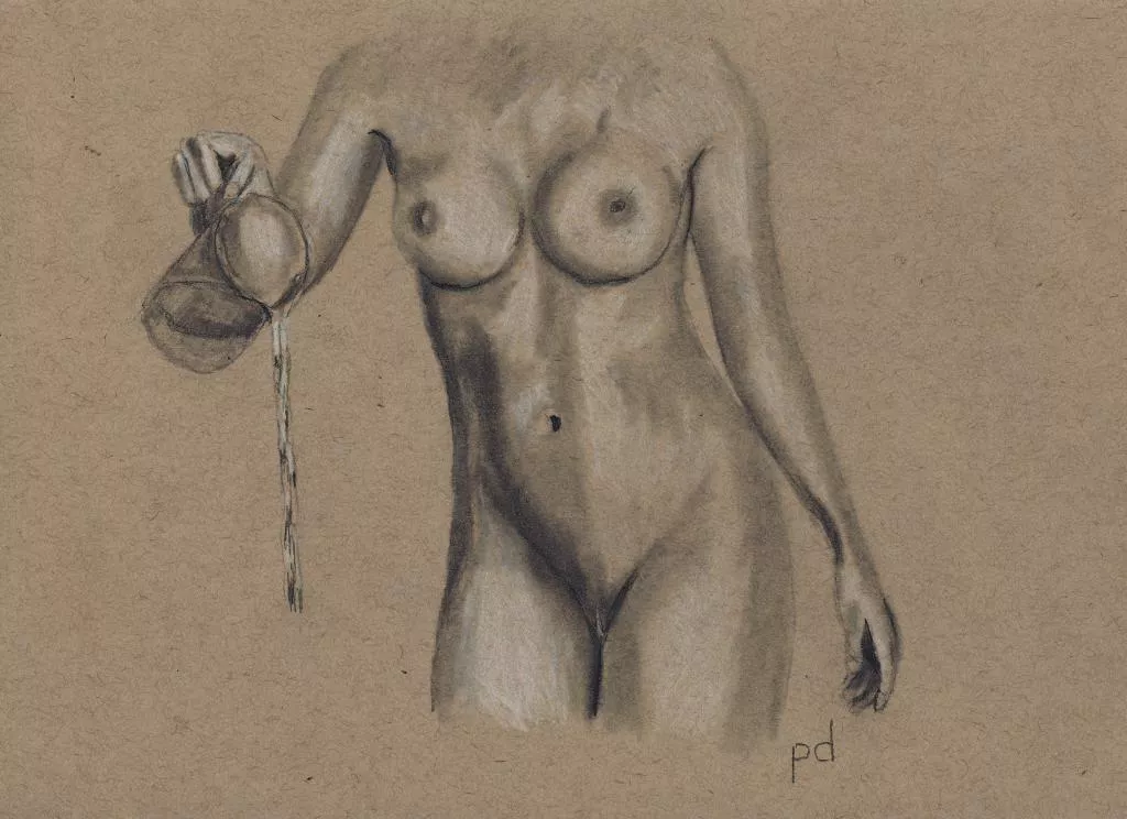 Nude pouring water....