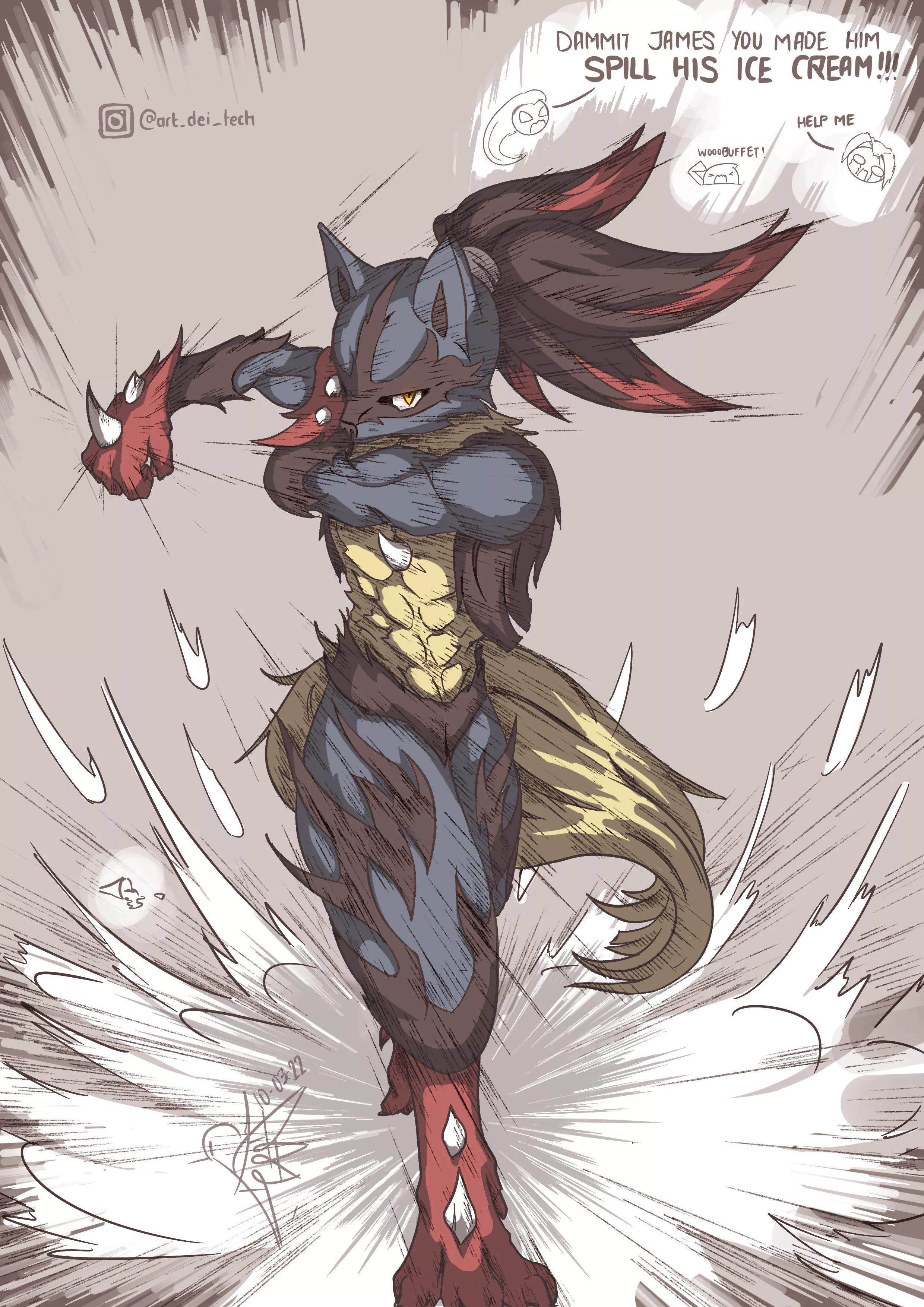 [OC] Mega Lucario in the style of One-Punch Man, Me, Digital, 2022