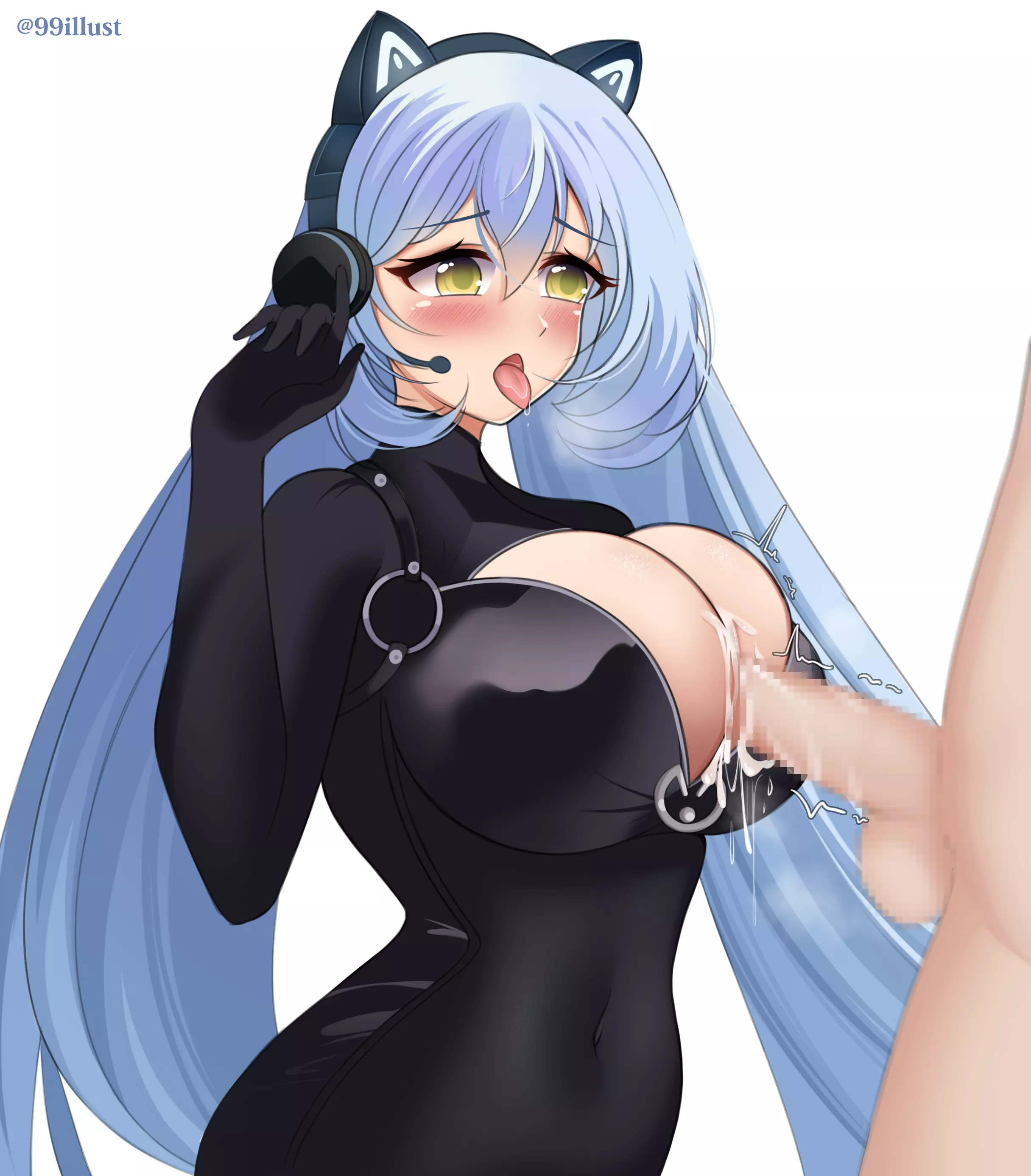 [OC] Messy paizuri in tight catsuit