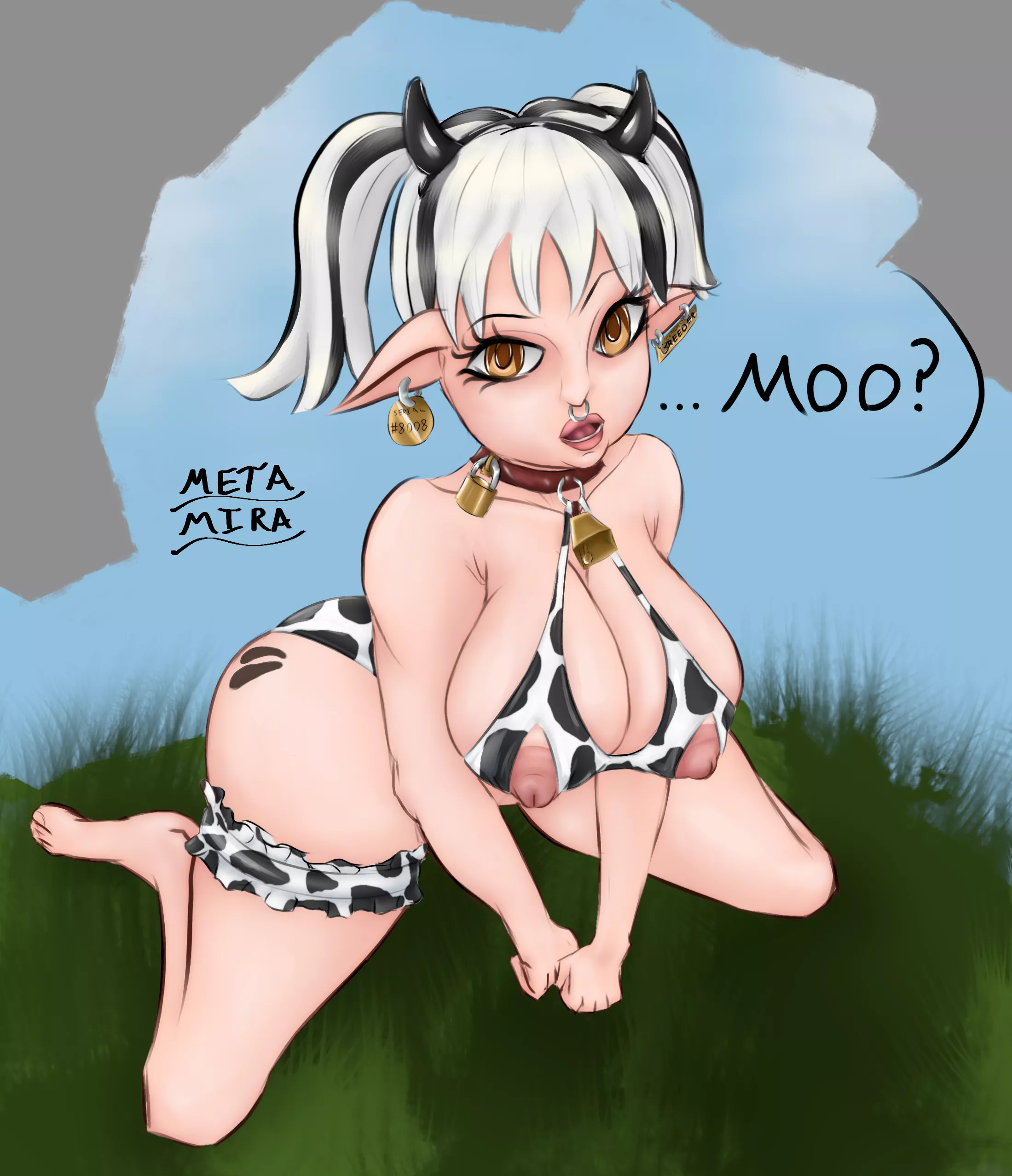 [OC, @MetaMiraArt] Elf Girl Ready to be Used Like a Cow Girl!