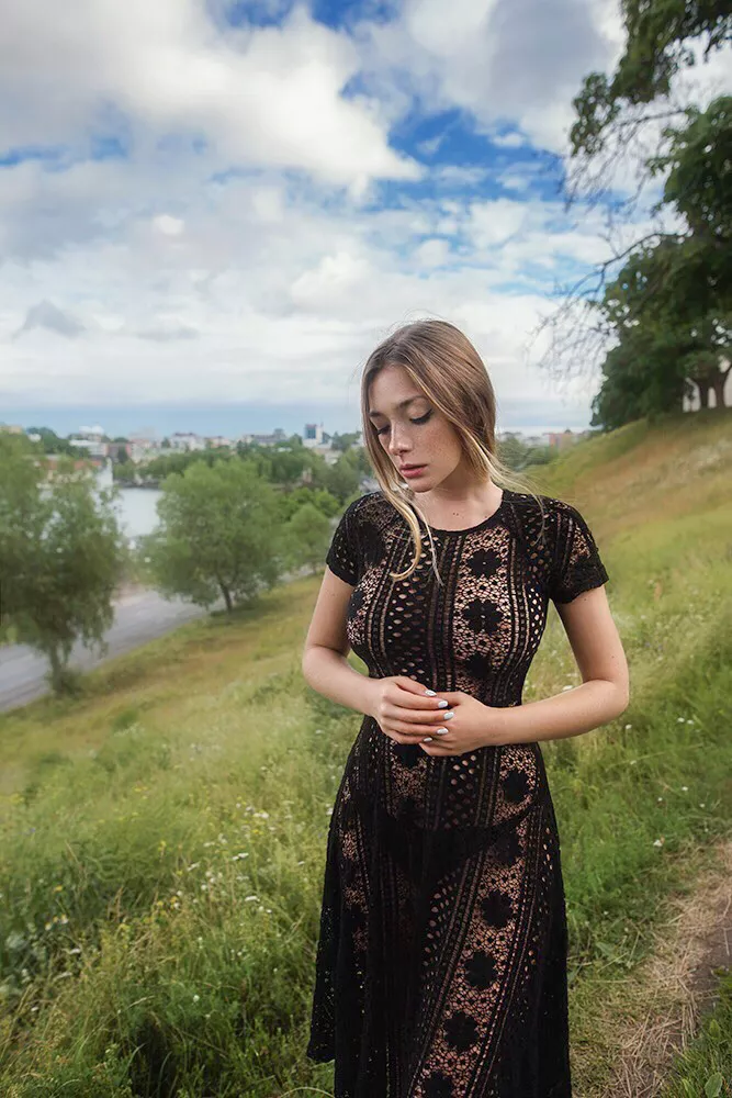 Olga Kobzar in a seethru dress