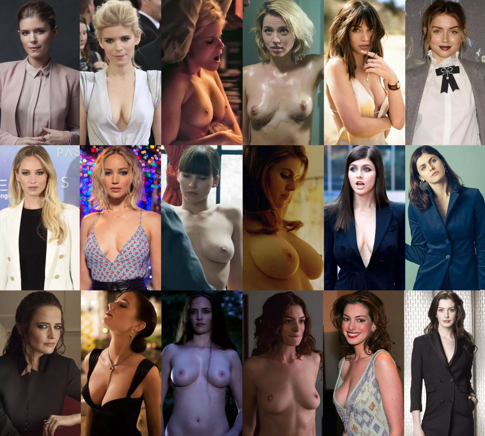 On/Off Compilation (Classy, Cleavage, Clothes Off): Kate Mara, Ana de Armas, Jennifer Lawrence, Alexandra Daddario, Eva Green, Anne Hathaway