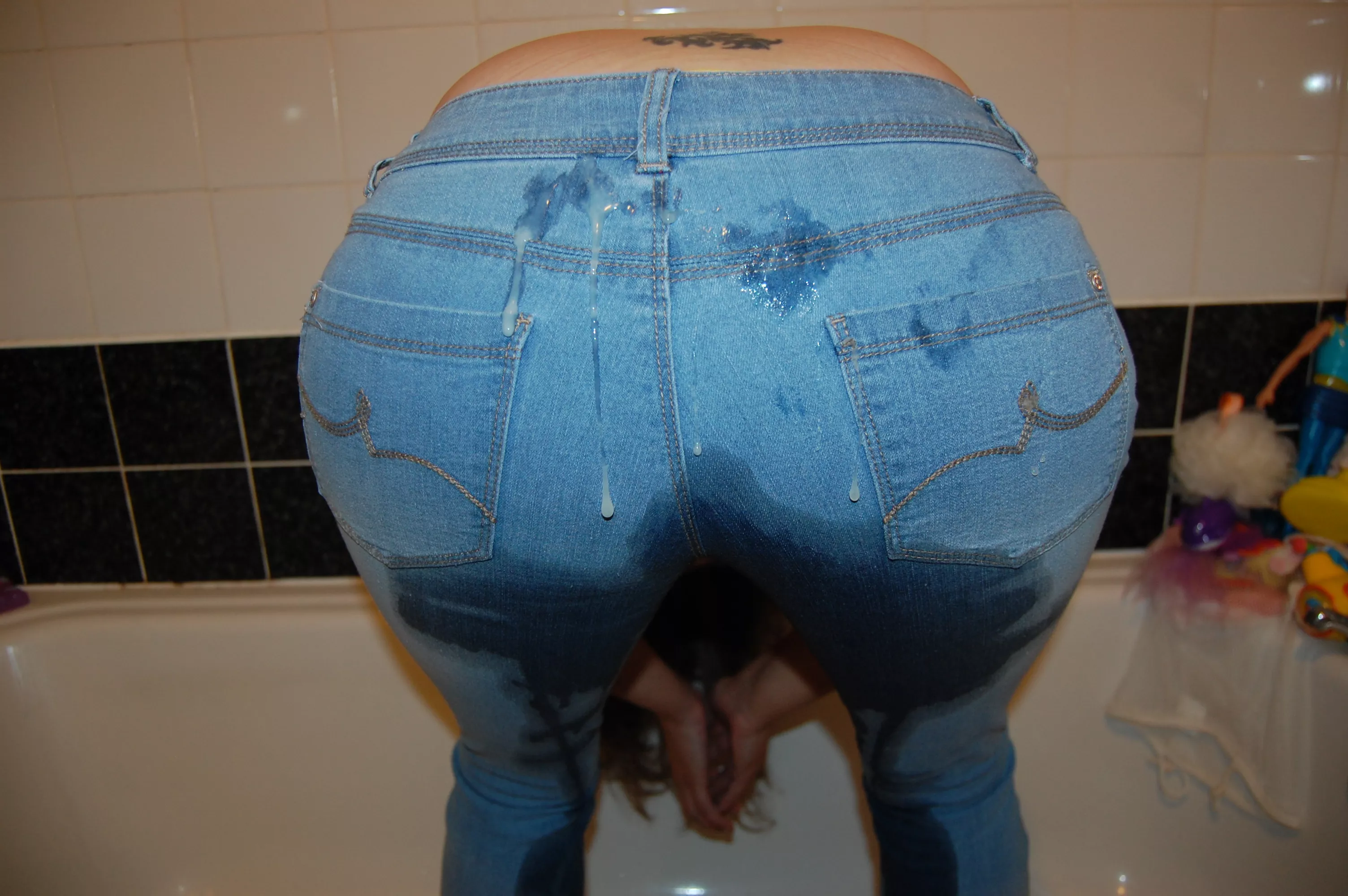 Oops! I wet my jeans and hubby made me wear them until he shot his load