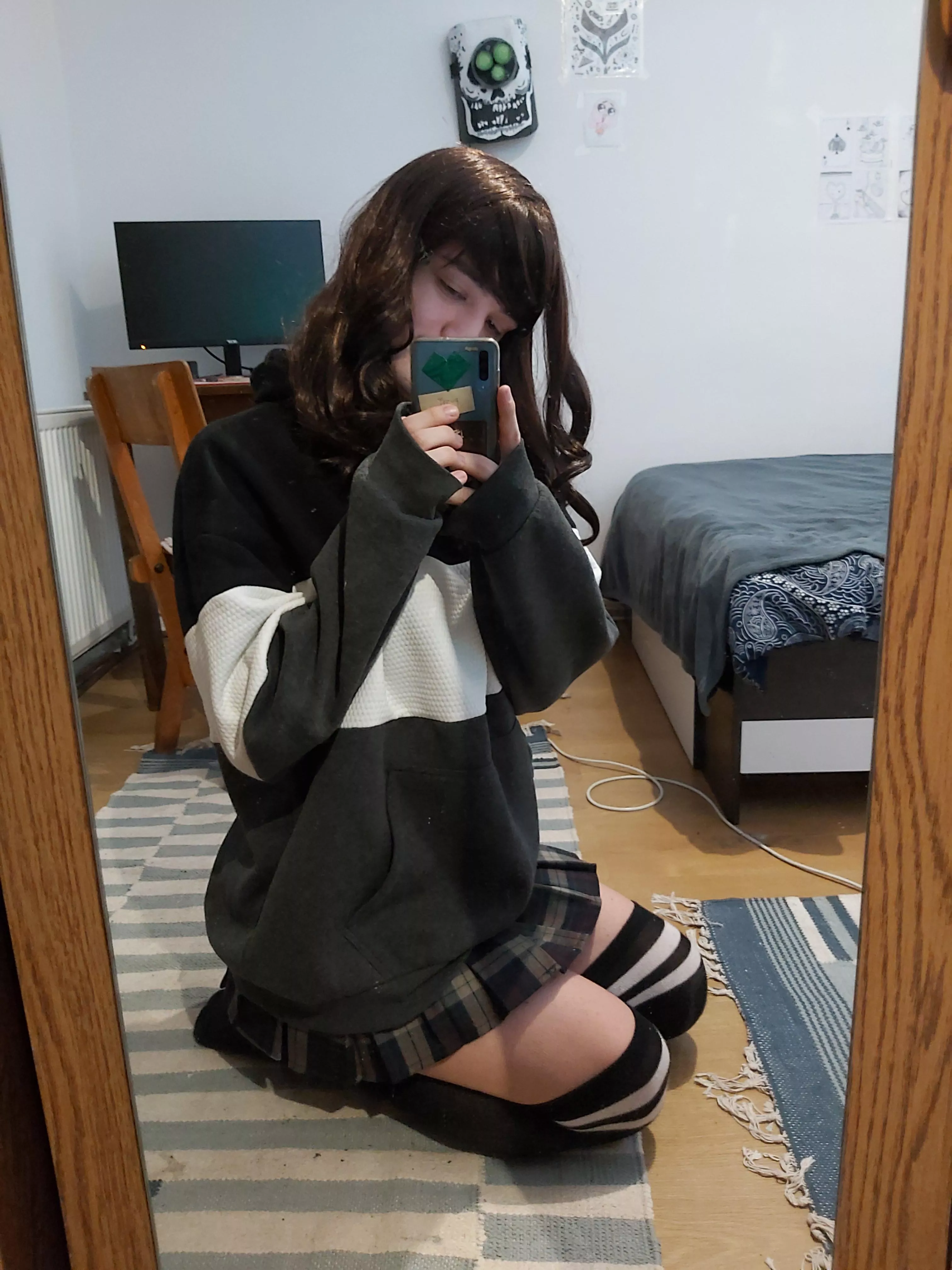 Oversized hoodie for femboy friday!! 🤍🖤