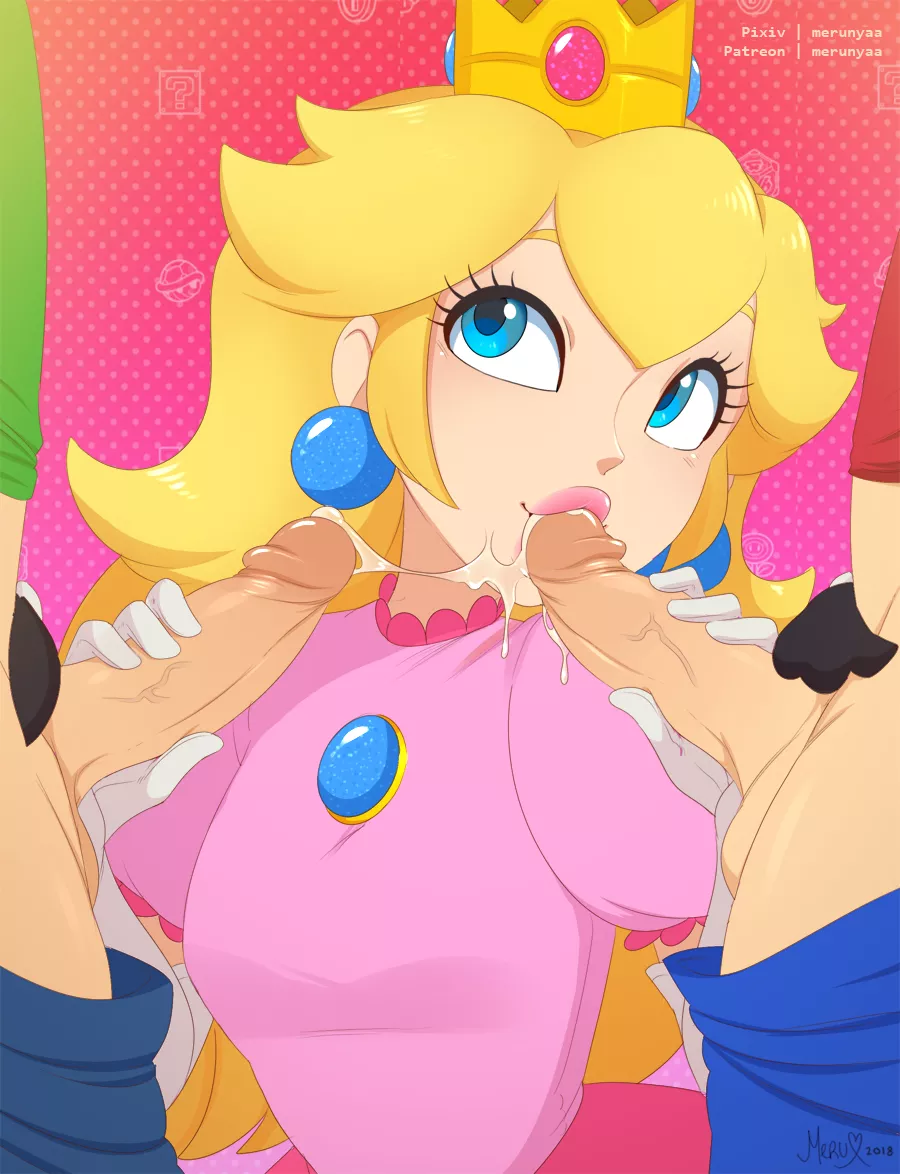 Peach sucks the Mario Bros (Merunyaa)