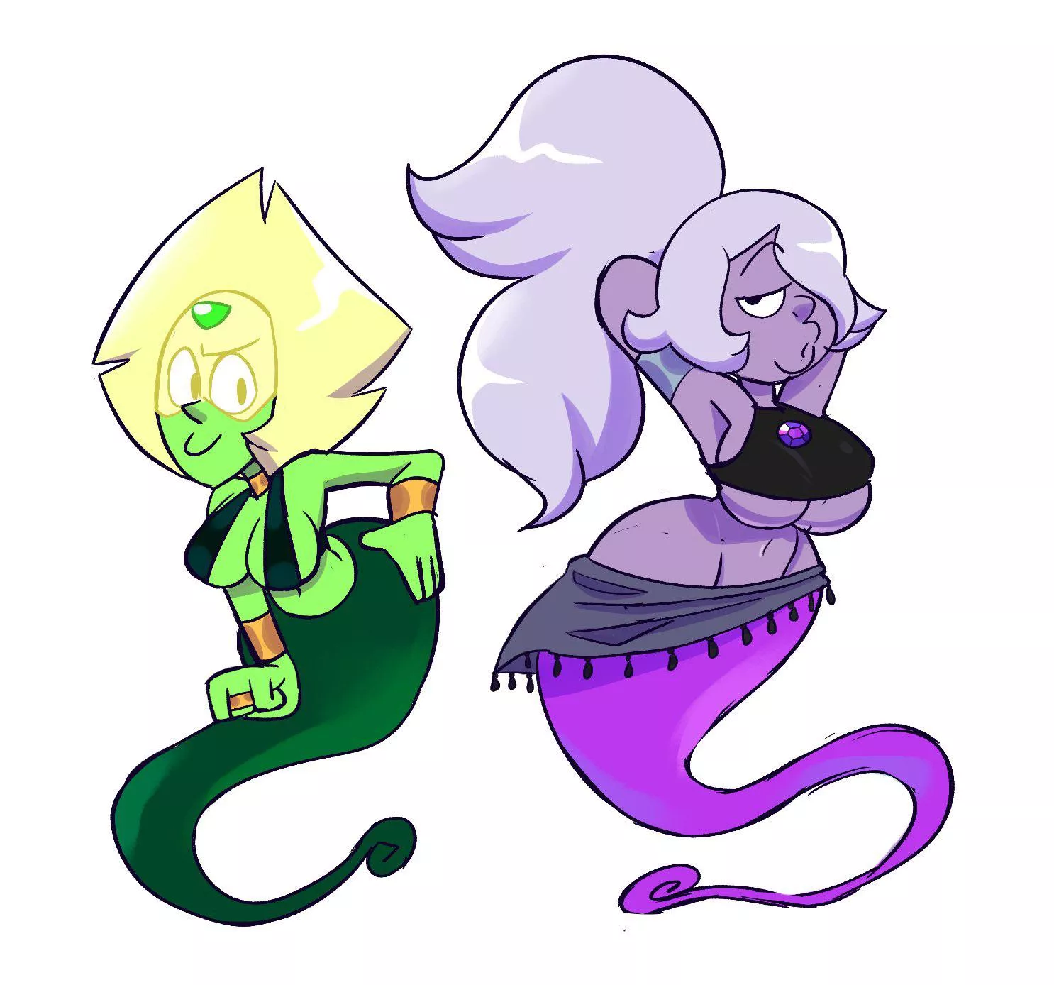 Peridot and Amethyst as genies (Art by Sweet__Dandy)