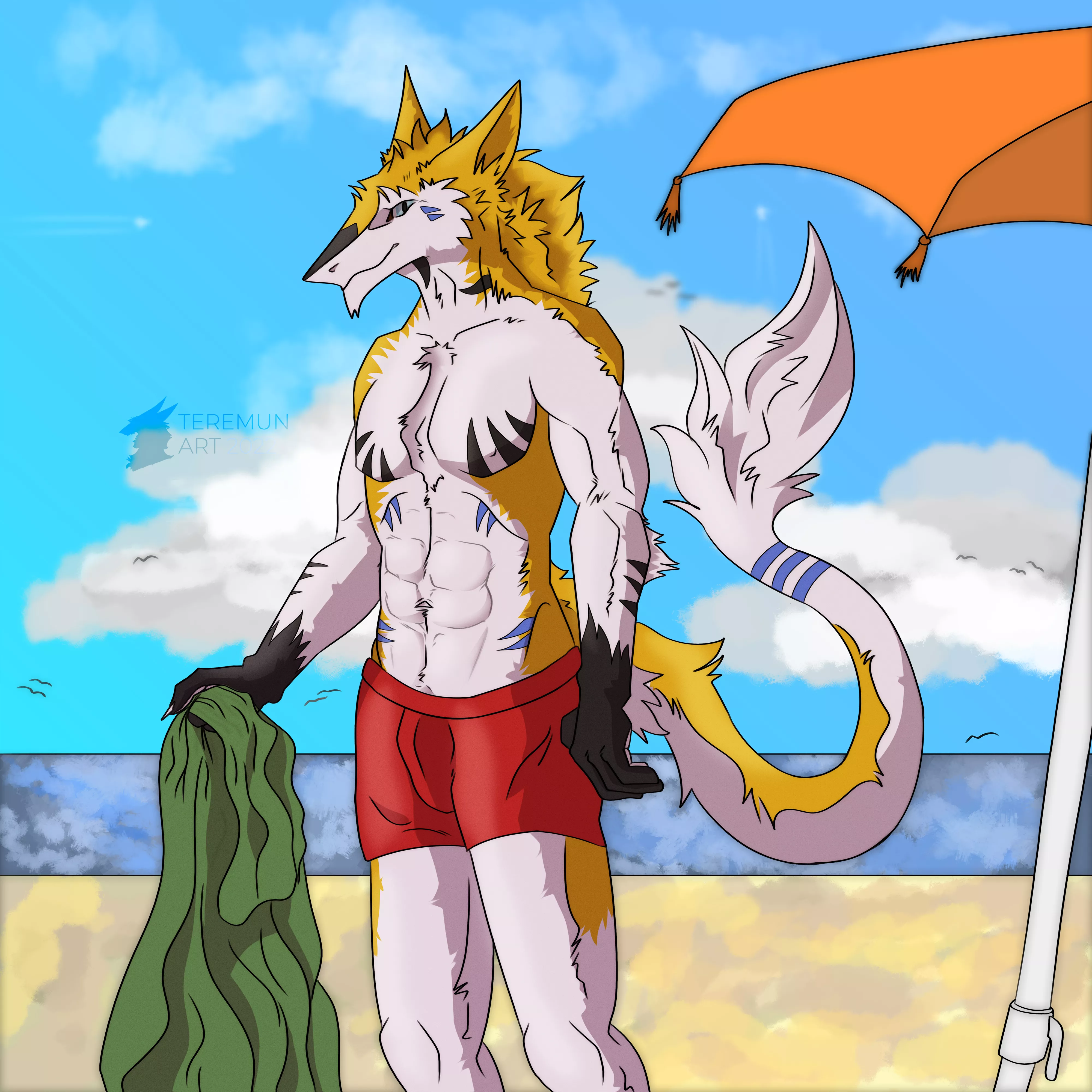 Personal Art of my Sergal - At the beach