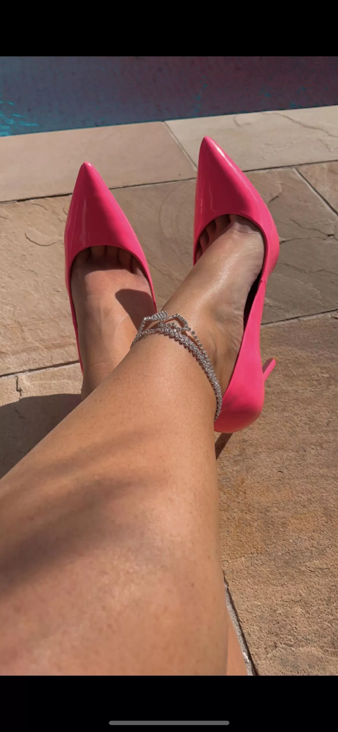 Pink heels and rhinestone anklet