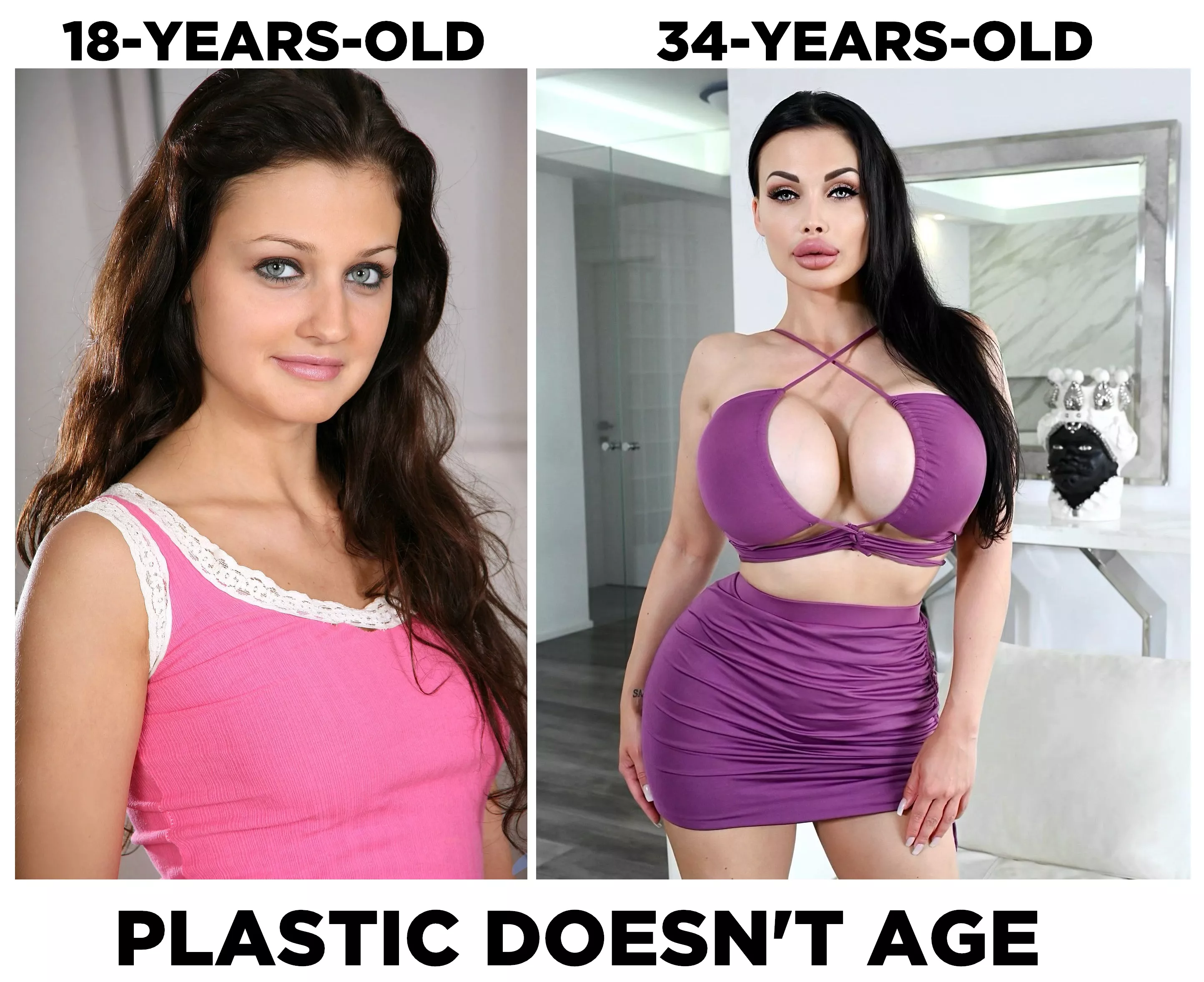 Platic doesn't age. Aletta Ocean at 18 and 34.