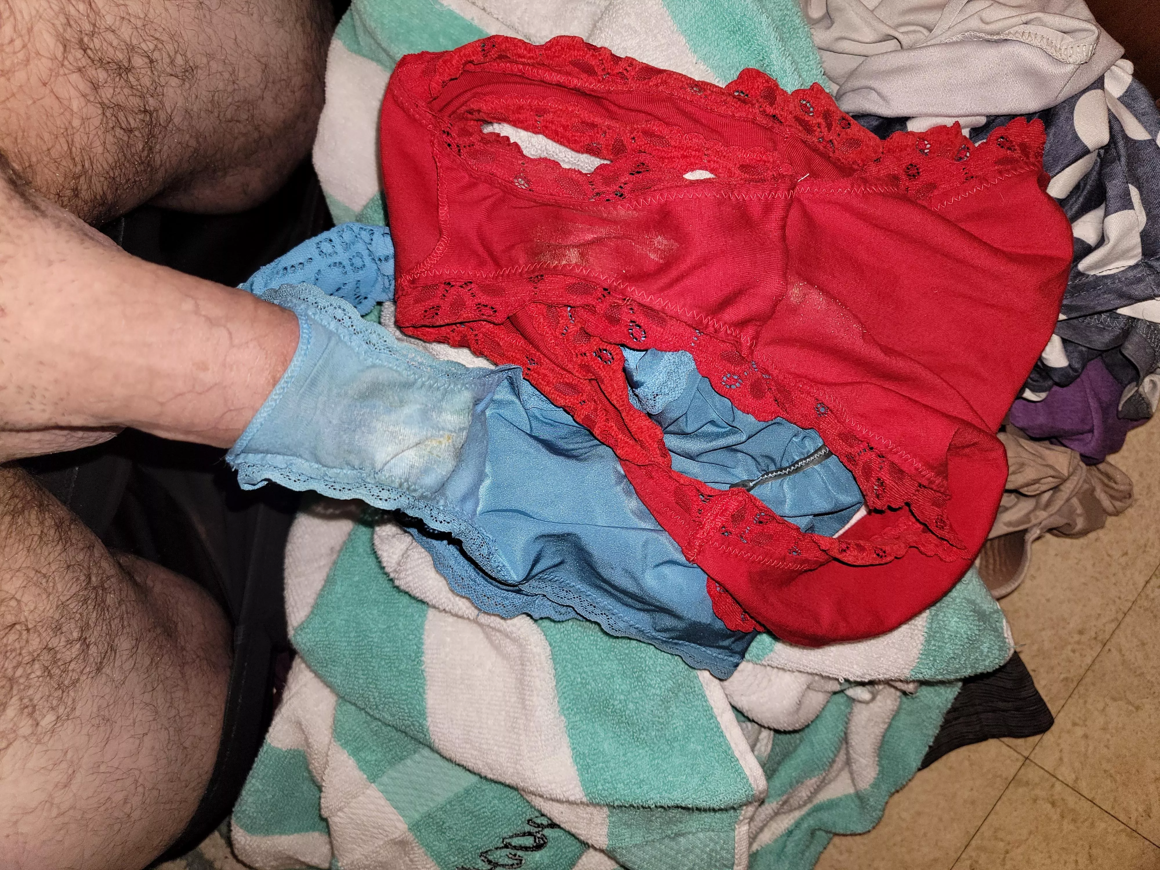 Playing with a couple of my wife's panties