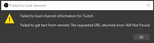 Please help. Getting an error: Failed to load channel information for Twitch