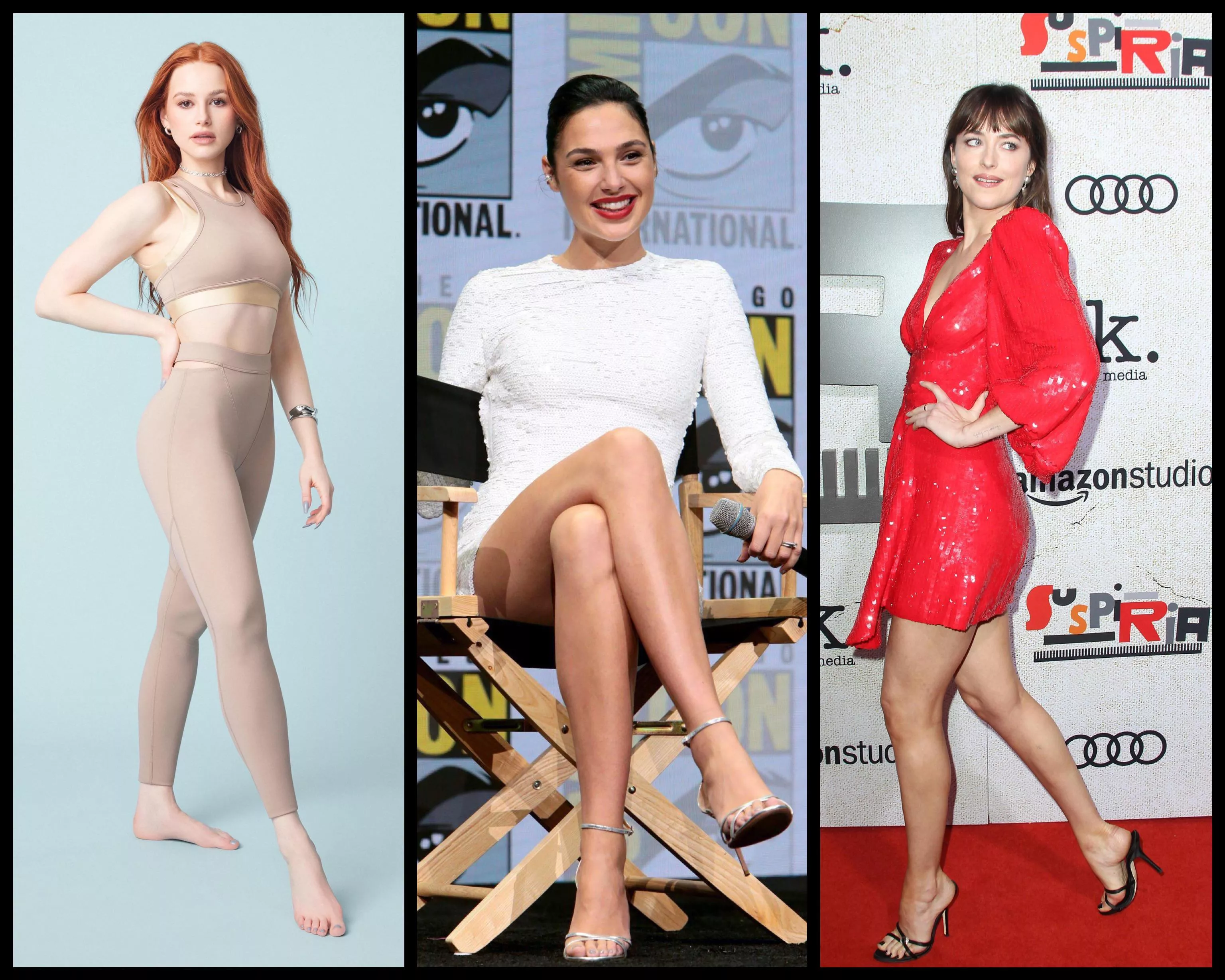 Please milk my cock as Madelaine Petsch, Gal Gadot or Dakota Johnson while I woreship her legs and feet.