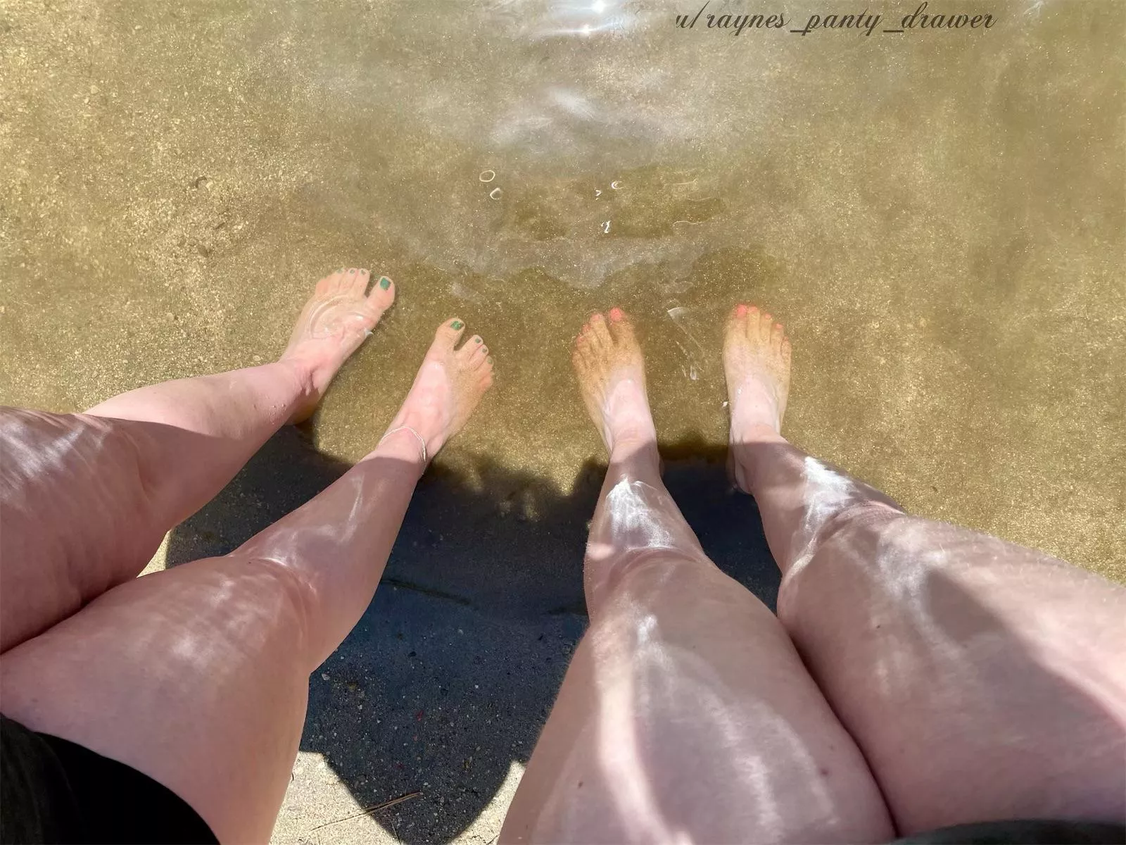 POV you look down to see our feet in the water