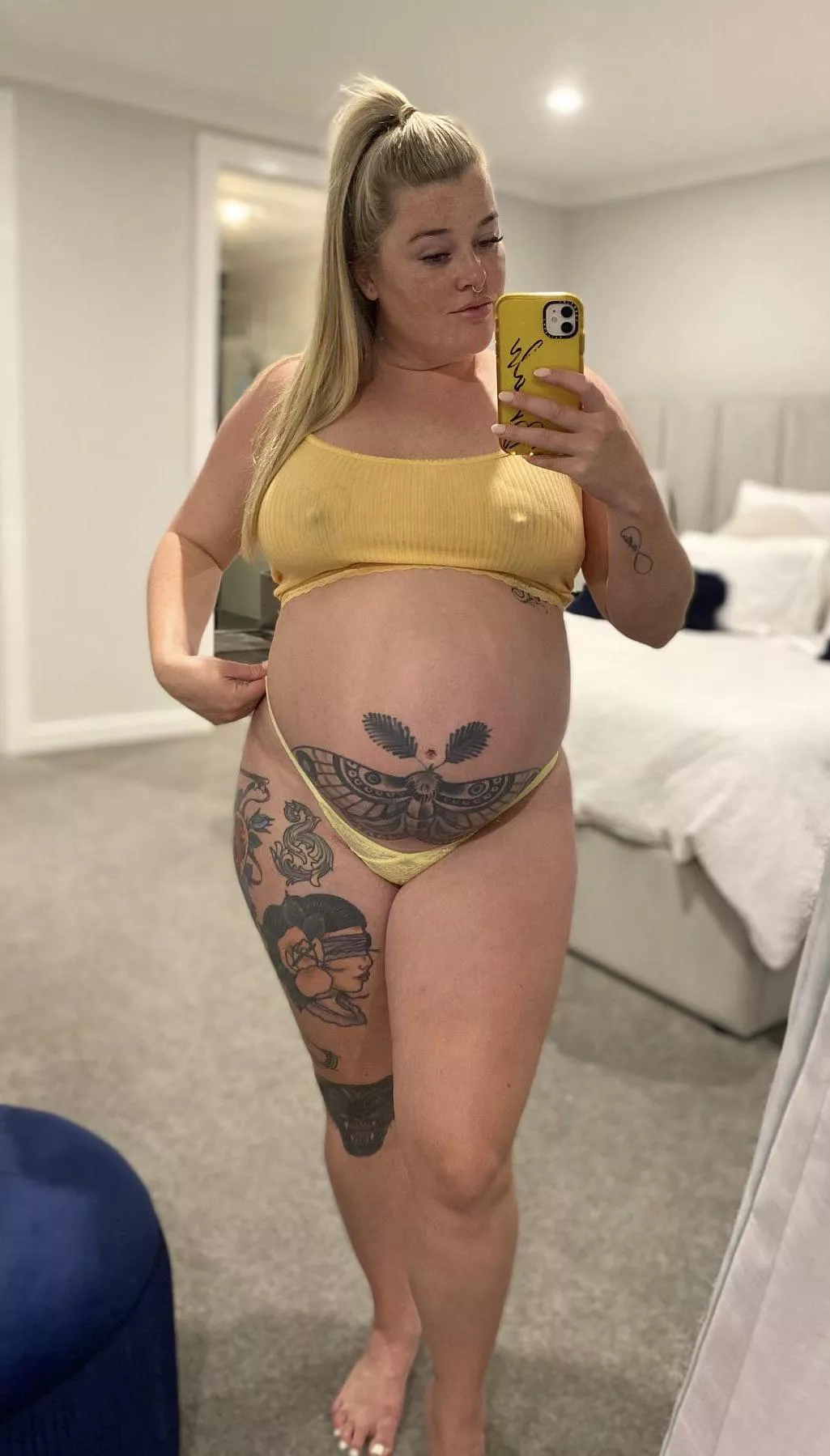 Pregnant, braless and hard nipples