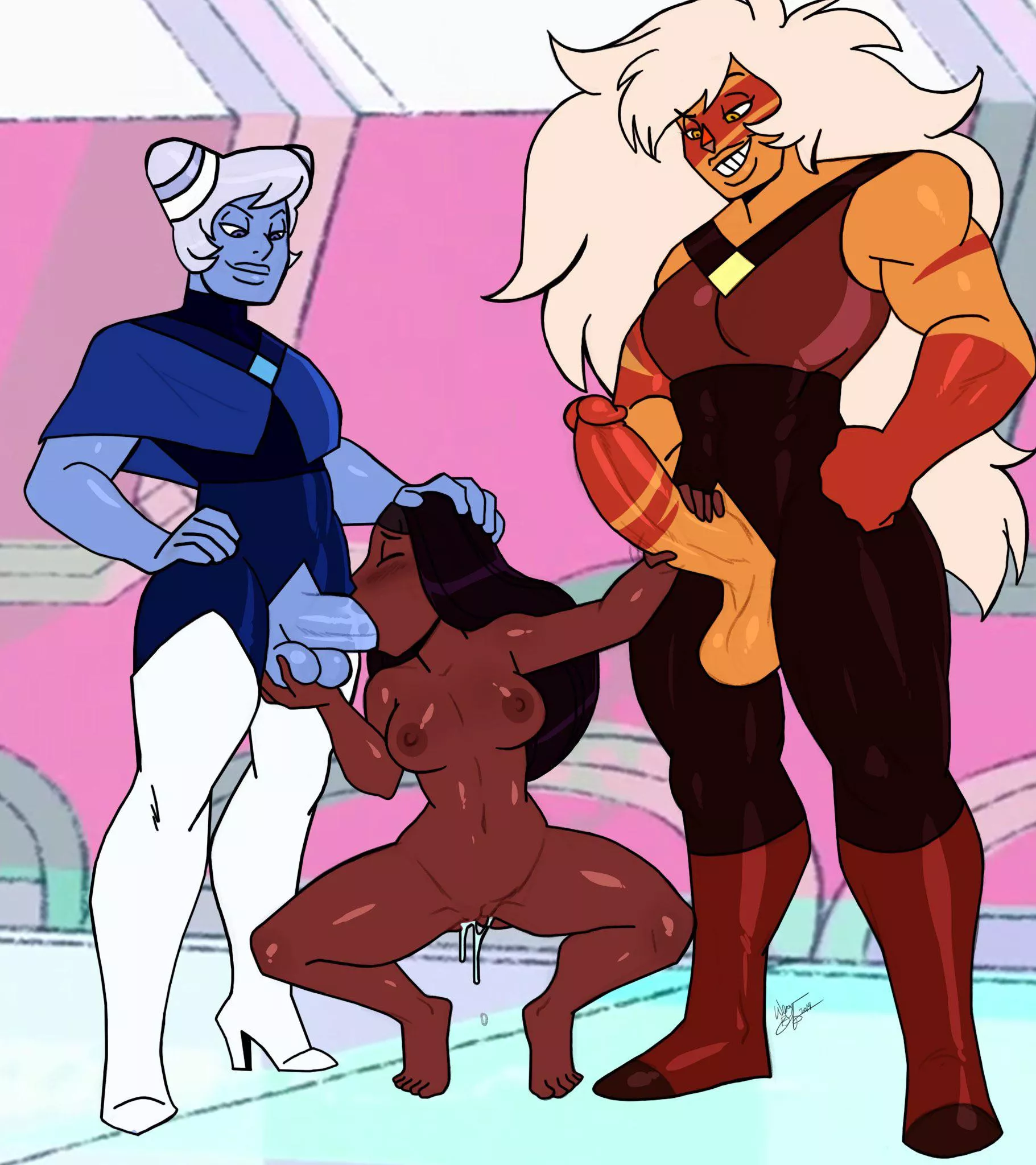 Priyanka, Jasper, and Holly Blue have some fun in the Gem Zoo (Art by Naughty_Aeolus and MrSwindle94)