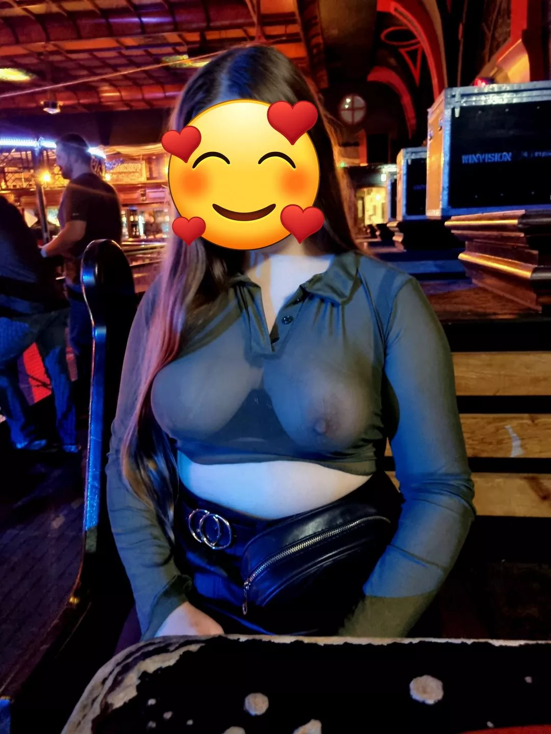 Proudly displaying my tits in the bar (f)