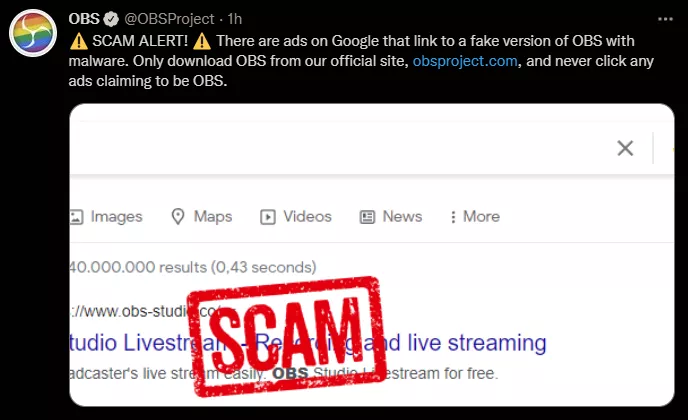 PSA about a scam when googling for OBS software